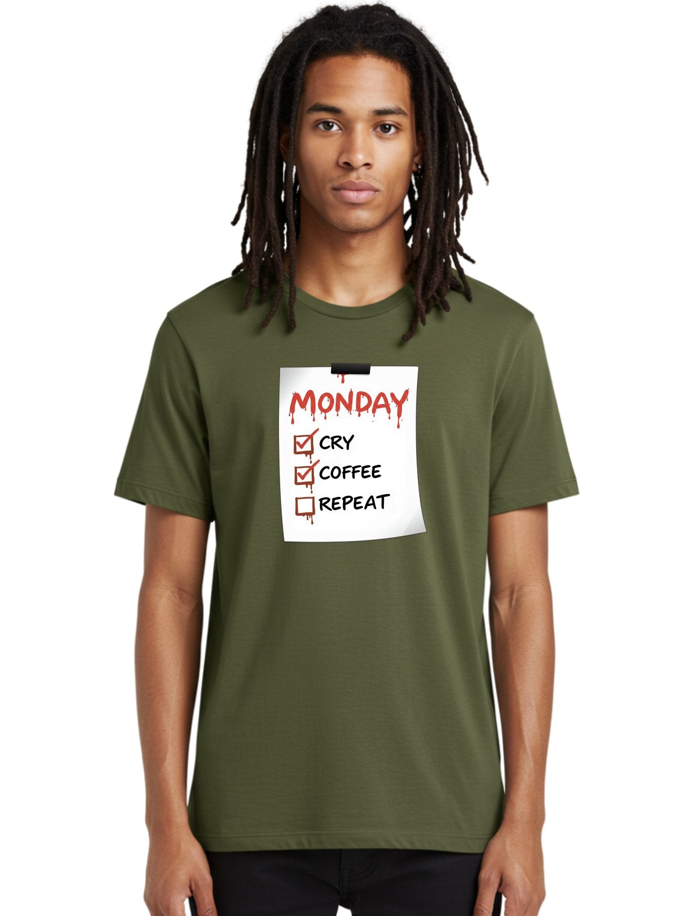 Monday-To-Do-List-2 Men'S Graphic Tee, 100% Cotton, Comfortable Casual Summer Wear, Machine Washable, Humorous To-Do List, Monday Blues, Cry, Coffee, Repeat, Funny Office Humor, Workplace Comedy, Blood Dripping Text, Checklist, Relatable Meme Bae540 22