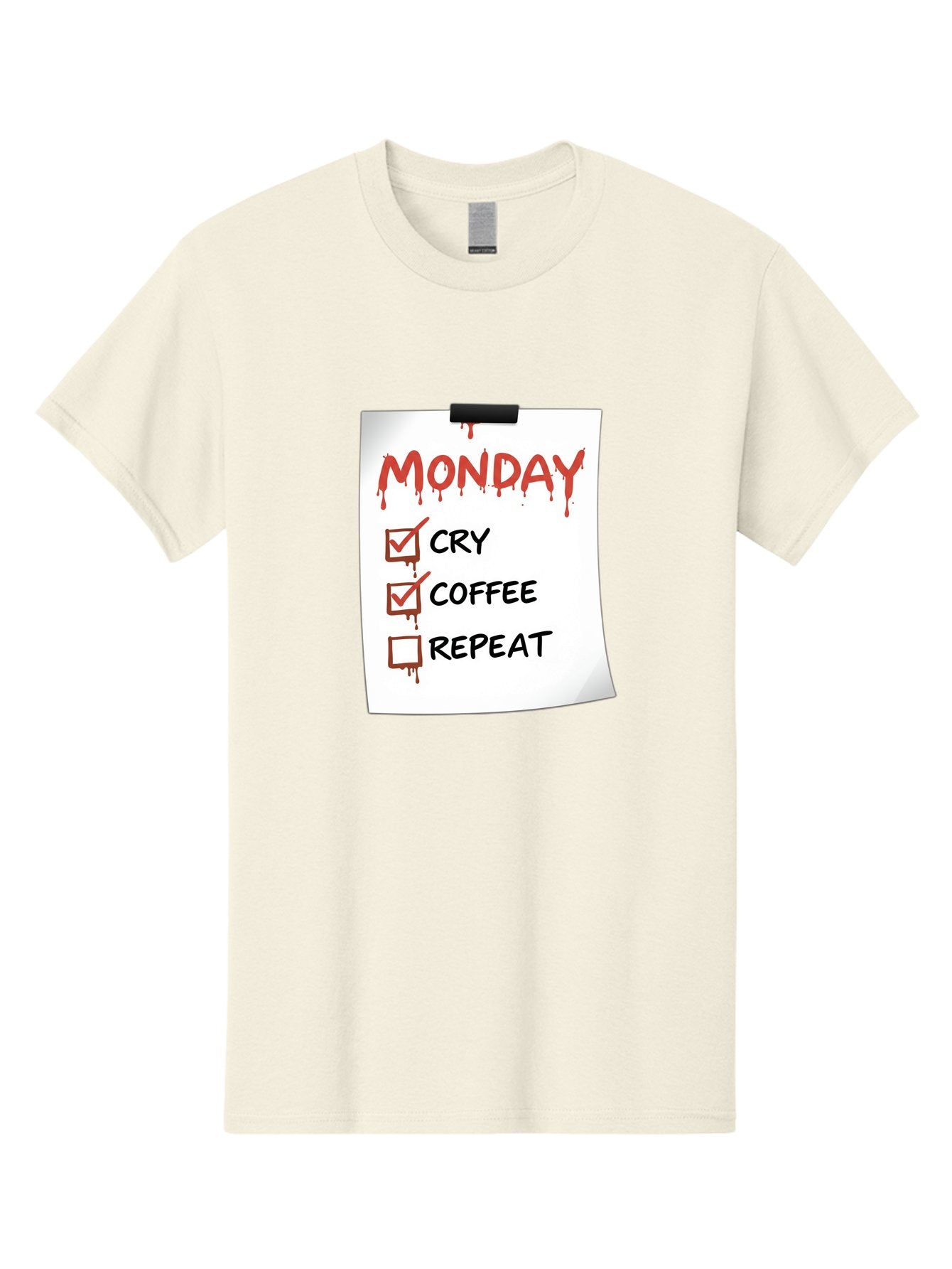 Monday-To-Do-List-2 Men'S Graphic Tee, 100% Cotton, Comfortable Casual Summer Wear, Machine Washable, Humorous To-Do List, Monday Blues, Cry, Coffee, Repeat, Funny Office Humor, Workplace Comedy, Blood Dripping Text, Checklist, Relatable Meme Bae540 6