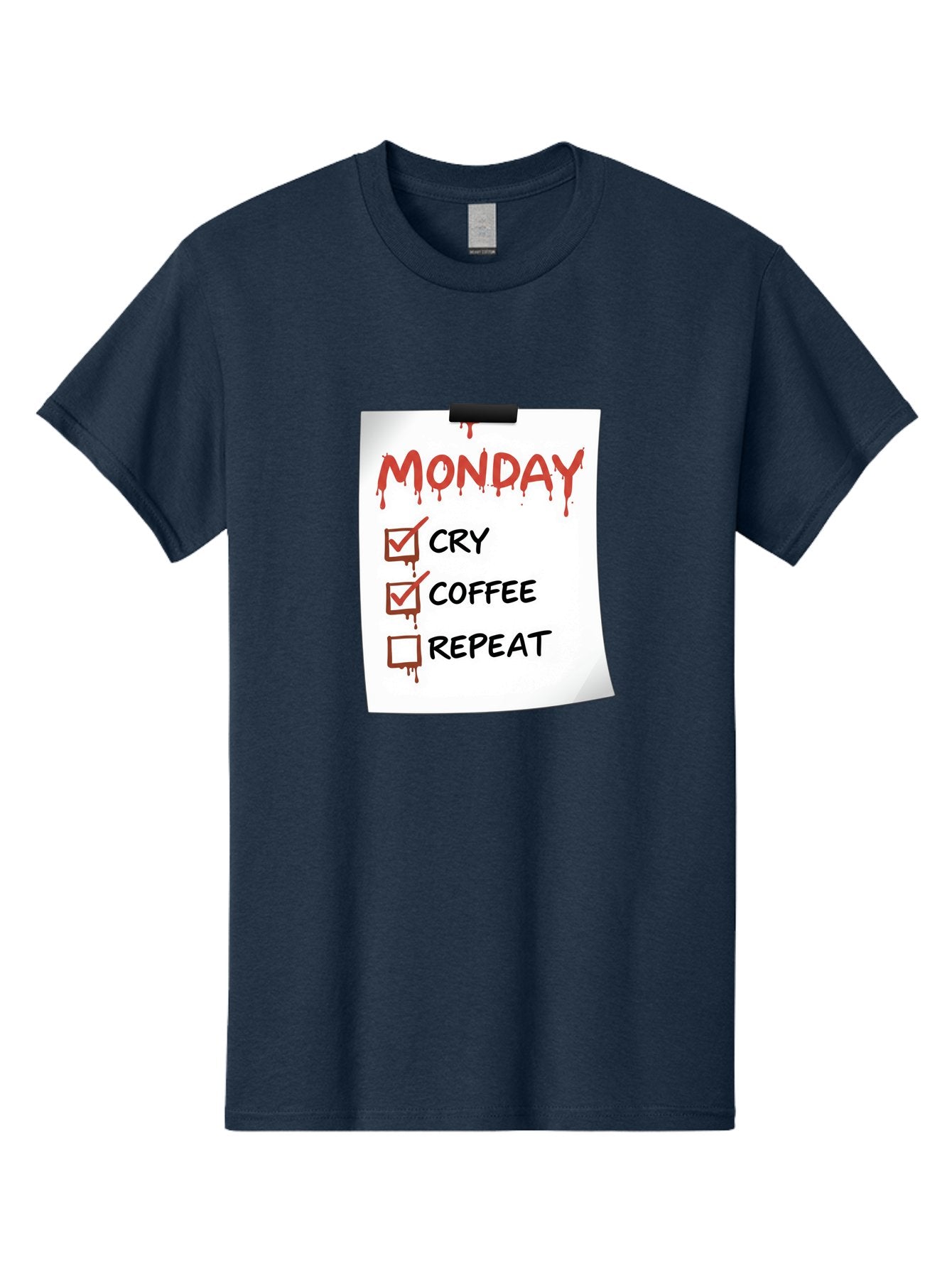 Monday-To-Do-List-2 Men'S Graphic Tee, 100% Cotton, Comfortable Casual Summer Wear, Machine Washable, Humorous To-Do List, Monday Blues, Cry, Coffee, Repeat, Funny Office Humor, Workplace Comedy, Blood Dripping Text, Checklist, Relatable Meme Bae540 5