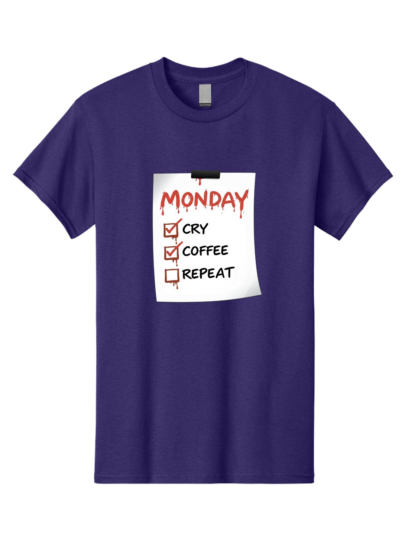 Monday-To-Do-List-2 Men'S Graphic Tee, 100% Cotton, Comfortable Casual Summer Wear, Machine Washable, Humorous To-Do List, Monday Blues, Cry, Coffee, Repeat, Funny Office Humor, Workplace Comedy, Blood Dripping Text, Checklist, Relatable Meme Bae540 4