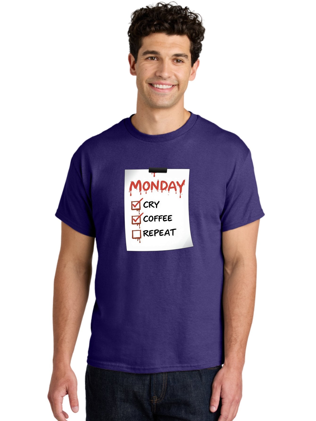 Monday-To-Do-List-2 Men'S Graphic Tee, 100% Cotton, Comfortable Casual Summer Wear, Machine Washable, Humorous To-Do List, Monday Blues, Cry, Coffee, Repeat, Funny Office Humor, Workplace Comedy, Blood Dripping Text, Checklist, Relatable Meme Bae540 18