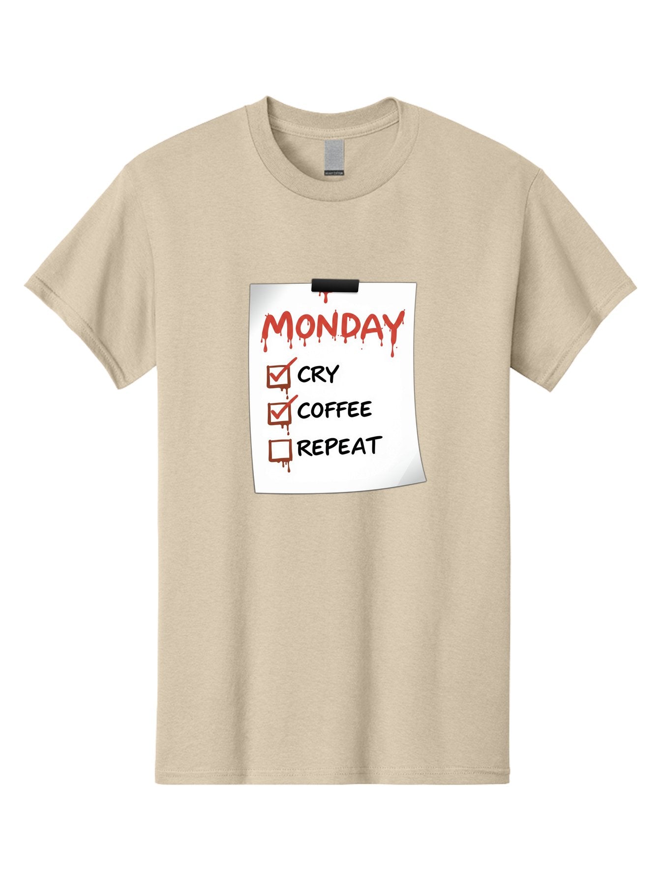 Monday-To-Do-List-2 Men'S Graphic Tee, 100% Cotton, Comfortable Casual Summer Wear, Machine Washable, Humorous To-Do List, Monday Blues, Cry, Coffee, Repeat, Funny Office Humor, Workplace Comedy, Blood Dripping Text, Checklist, Relatable Meme Bae540 8