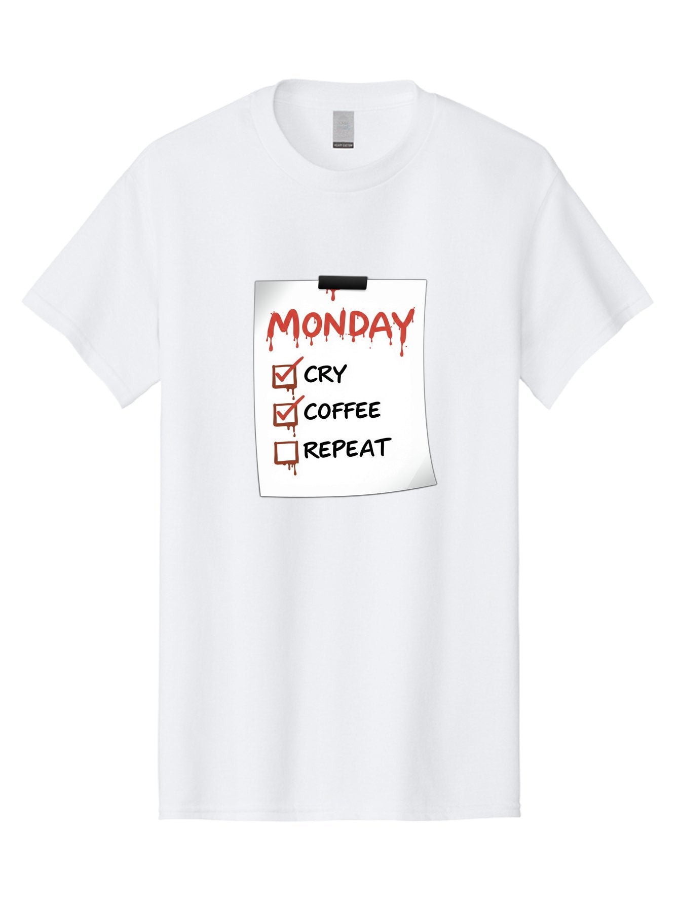 Monday-To-Do-List-2 Men'S Graphic Tee, 100% Cotton, Comfortable Casual Summer Wear, Machine Washable, Humorous To-Do List, Monday Blues, Cry, Coffee, Repeat, Funny Office Humor, Workplace Comedy, Blood Dripping Text, Checklist, Relatable Meme Bae540 12