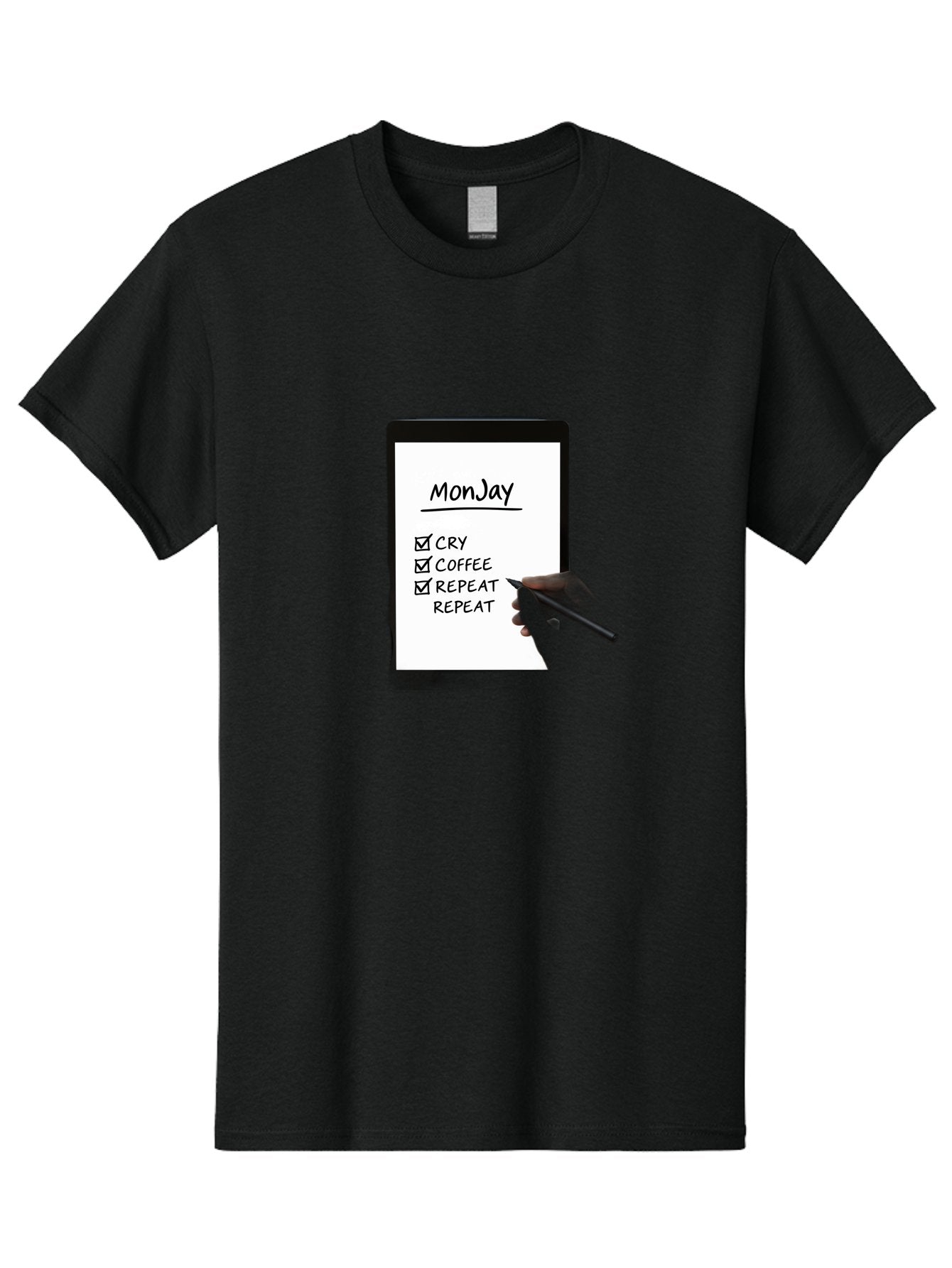 Monday-To-Do-List Men'S Graphic Tee, 100% Cotton, Comfortable Casual Summer Wear, Machine Washable, Monday To-Do List, Humorously Writing Task, Cry, Coffee, Repeat, Morning Routine Tasks, Checklist, Productivity, Task Management, Funny, Bae541 13