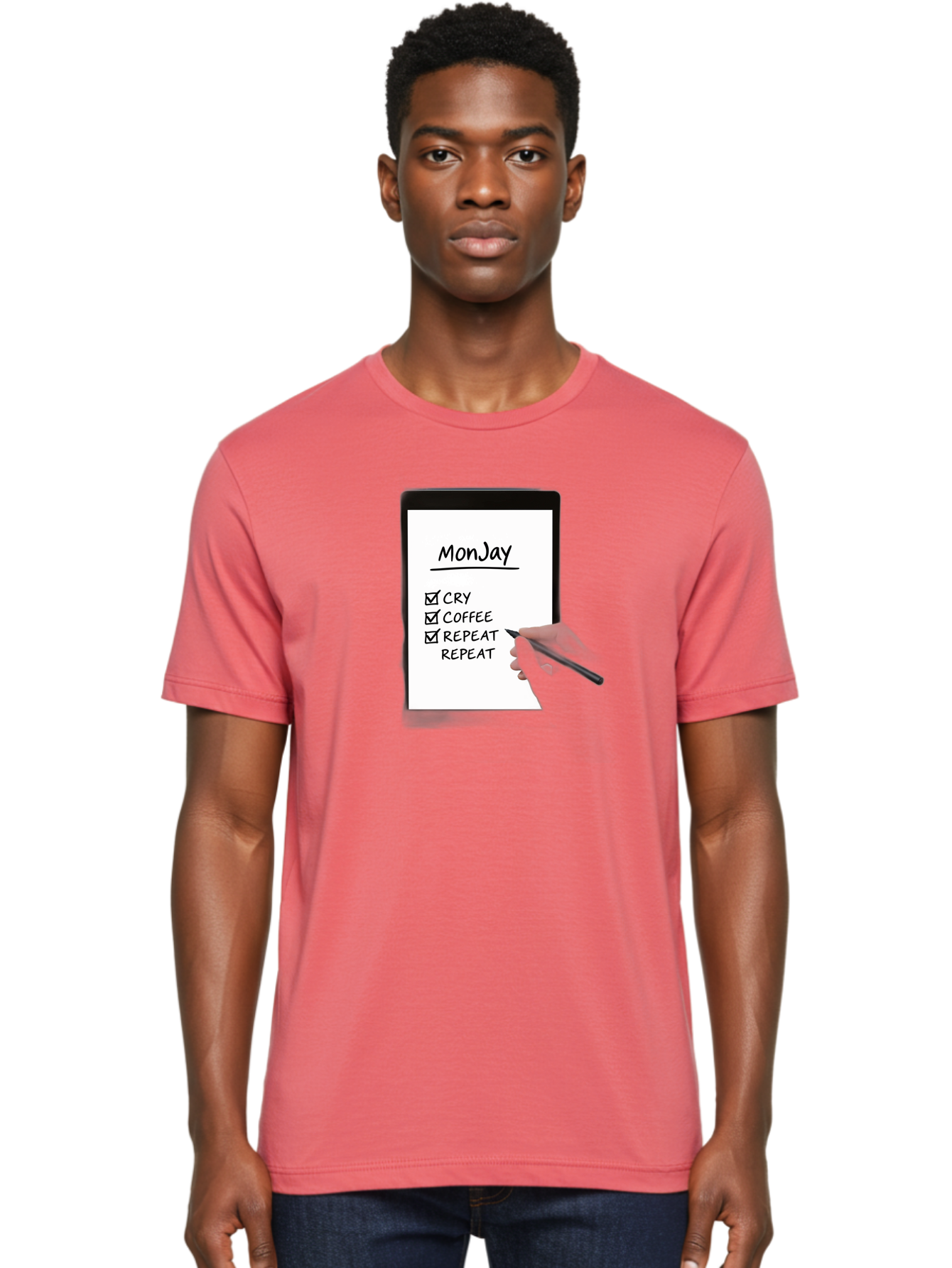 Monday-To-Do-List Men'S Graphic Tee, 100% Cotton, Comfortable Casual Summer Wear, Machine Washable, Monday To-Do List, Humorously Writing Task, Cry, Coffee, Repeat, Morning Routine Tasks, Checklist, Productivity, Task Management, Funny, Bae541 22