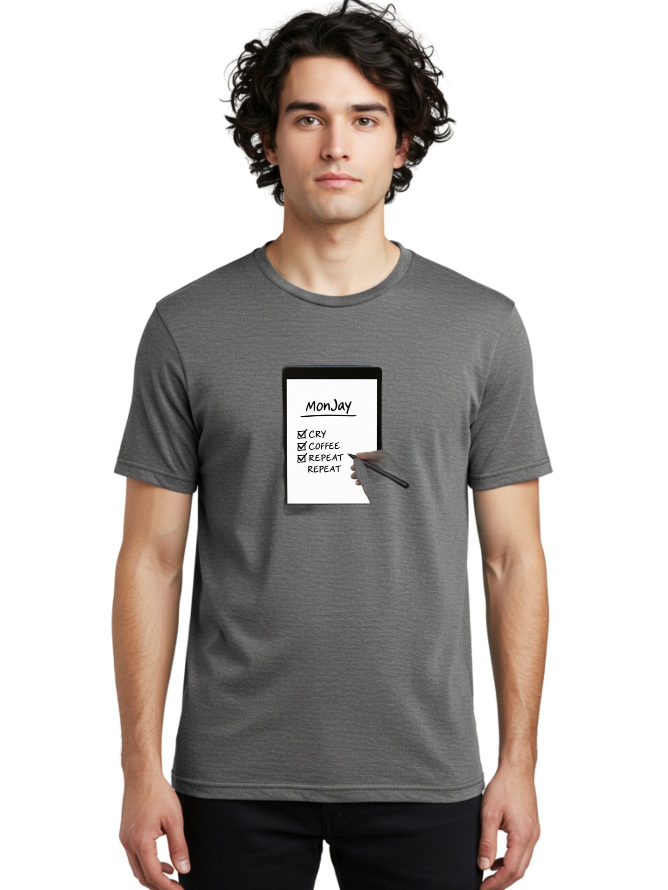Monday-To-Do-List Men'S Graphic Tee, 100% Cotton, Comfortable Casual Summer Wear, Machine Washable, Monday To-Do List, Humorously Writing Task, Cry, Coffee, Repeat, Morning Routine Tasks, Checklist, Productivity, Task Management, Funny, Bae541 21