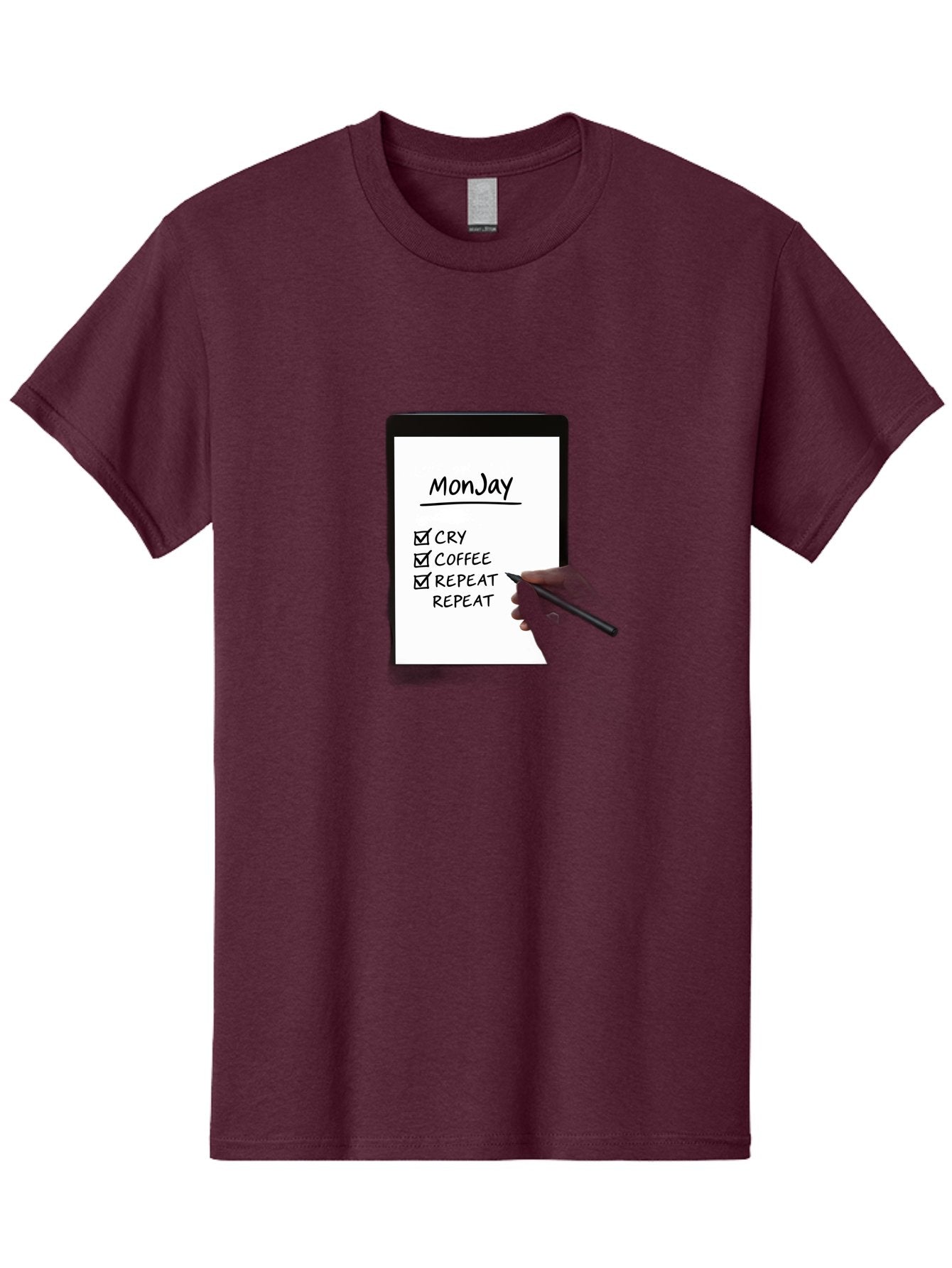 Monday-To-Do-List Men'S Graphic Tee, 100% Cotton, Comfortable Casual Summer Wear, Machine Washable, Monday To-Do List, Humorously Writing Task, Cry, Coffee, Repeat, Morning Routine Tasks, Checklist, Productivity, Task Management, Funny, Bae541 14
