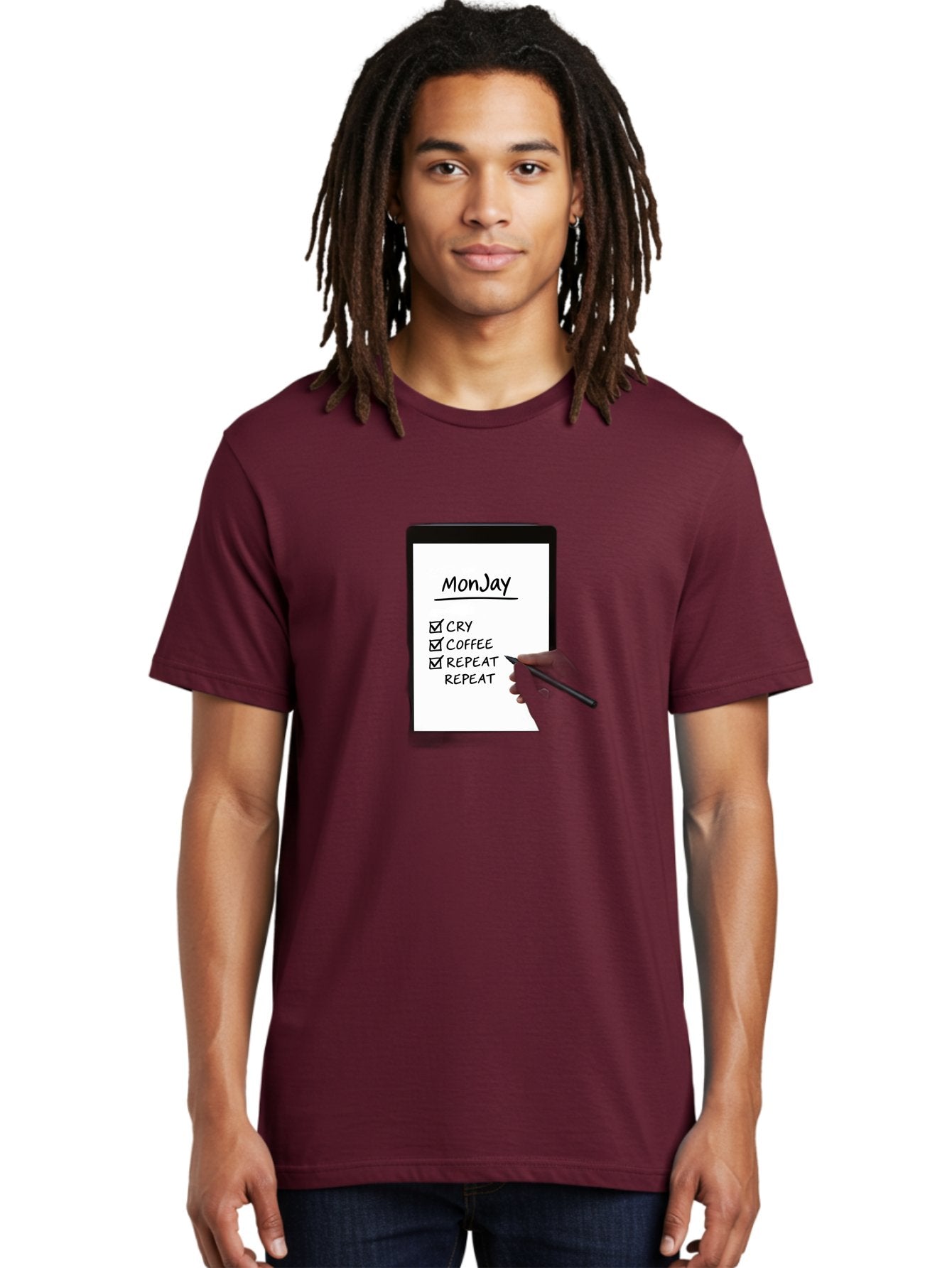 Monday-To-Do-List Men'S Graphic Tee, 100% Cotton, Comfortable Casual Summer Wear, Machine Washable, Monday To-Do List, Humorously Writing Task, Cry, Coffee, Repeat, Morning Routine Tasks, Checklist, Productivity, Task Management, Funny, Bae541 29