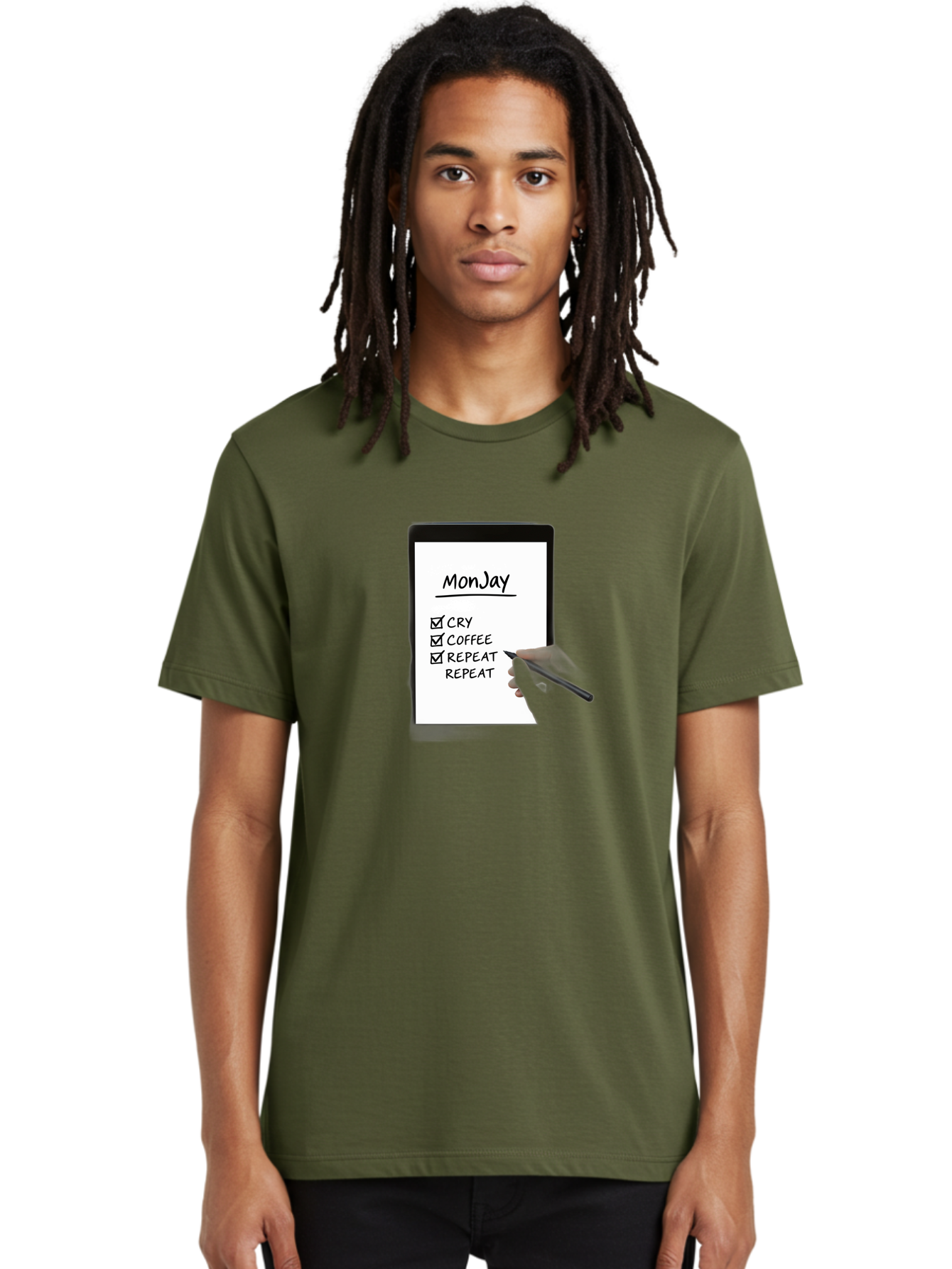 Monday-To-Do-List Men'S Graphic Tee, 100% Cotton, Comfortable Casual Summer Wear, Machine Washable, Monday To-Do List, Humorously Writing Task, Cry, Coffee, Repeat, Morning Routine Tasks, Checklist, Productivity, Task Management, Funny, Bae541 24