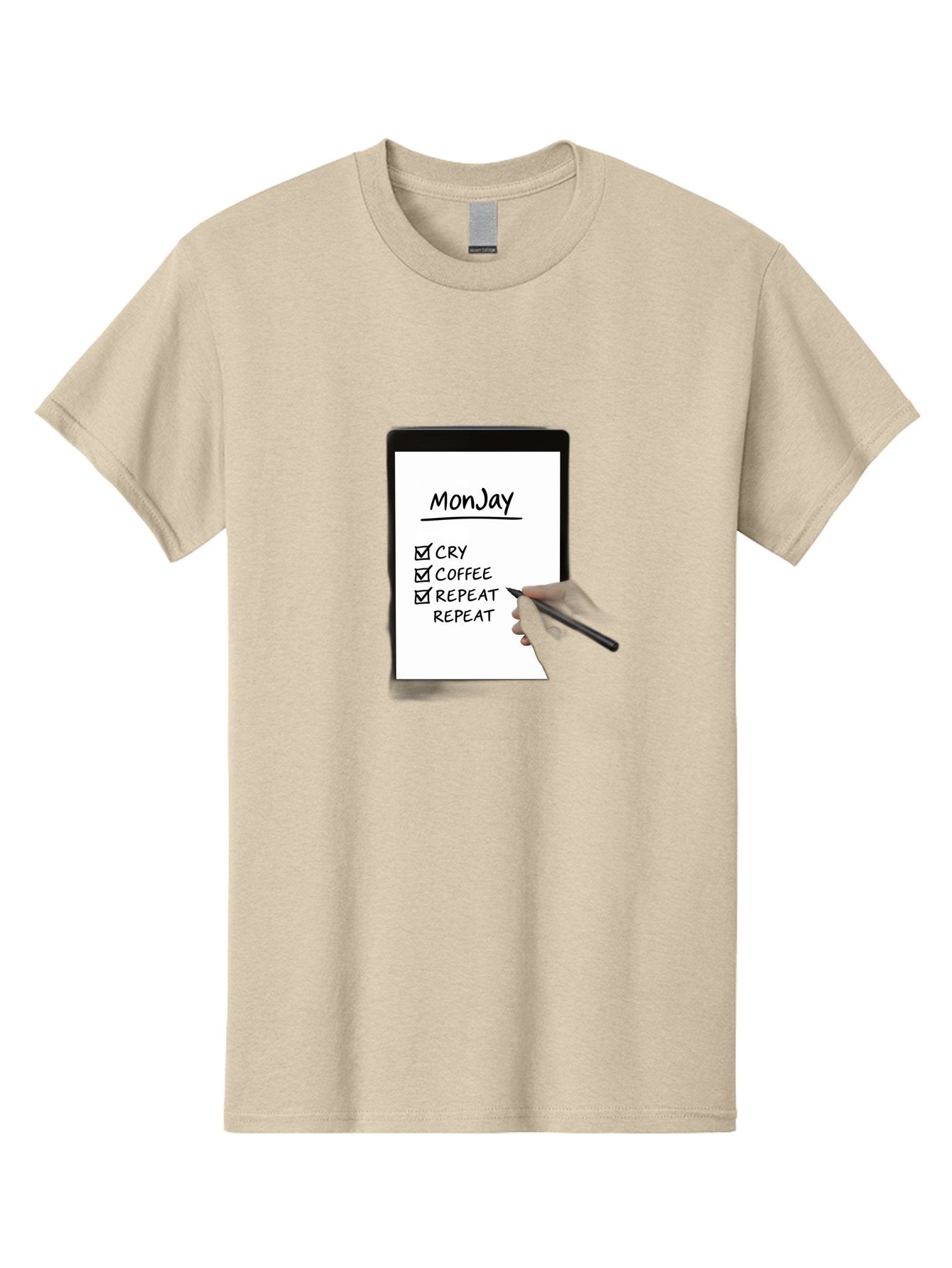 Monday-To-Do-List Men'S Graphic Tee, 100% Cotton, Comfortable Casual Summer Wear, Machine Washable, Monday To-Do List, Humorously Writing Task, Cry, Coffee, Repeat, Morning Routine Tasks, Checklist, Productivity, Task Management, Funny, Bae541 11