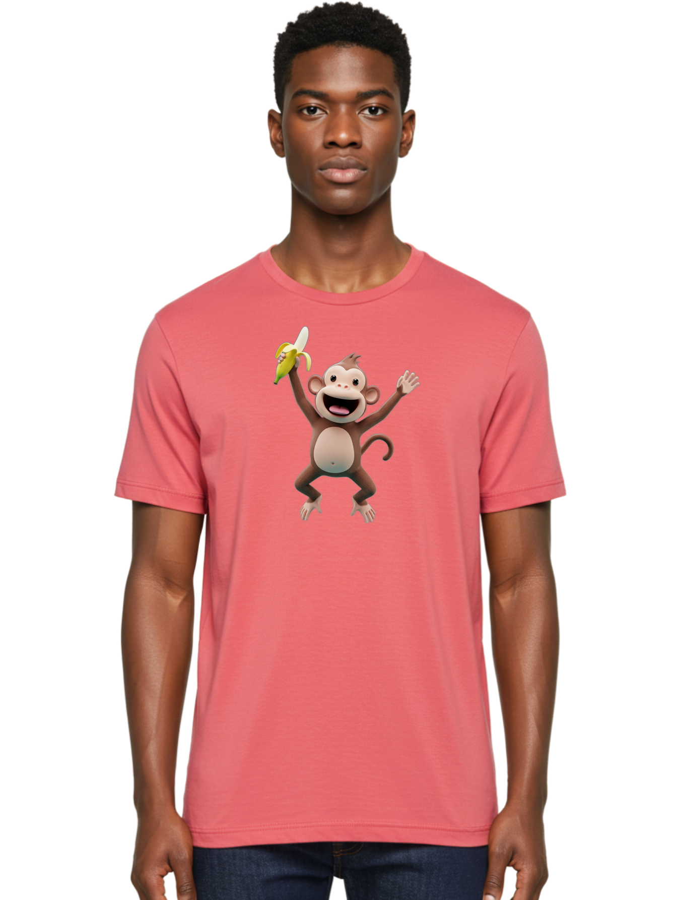 Monkey-With-Banana Men'S Graphic Tee, 100% Cotton, Comfortable Casual Summer Wear, Machine Washable, Cartoon Monkey, Playful Primate, Banana Treat, Funny Character, Joyful Expression, Animated Figure, Primate Portrait, Banana Snack, Bae543 19