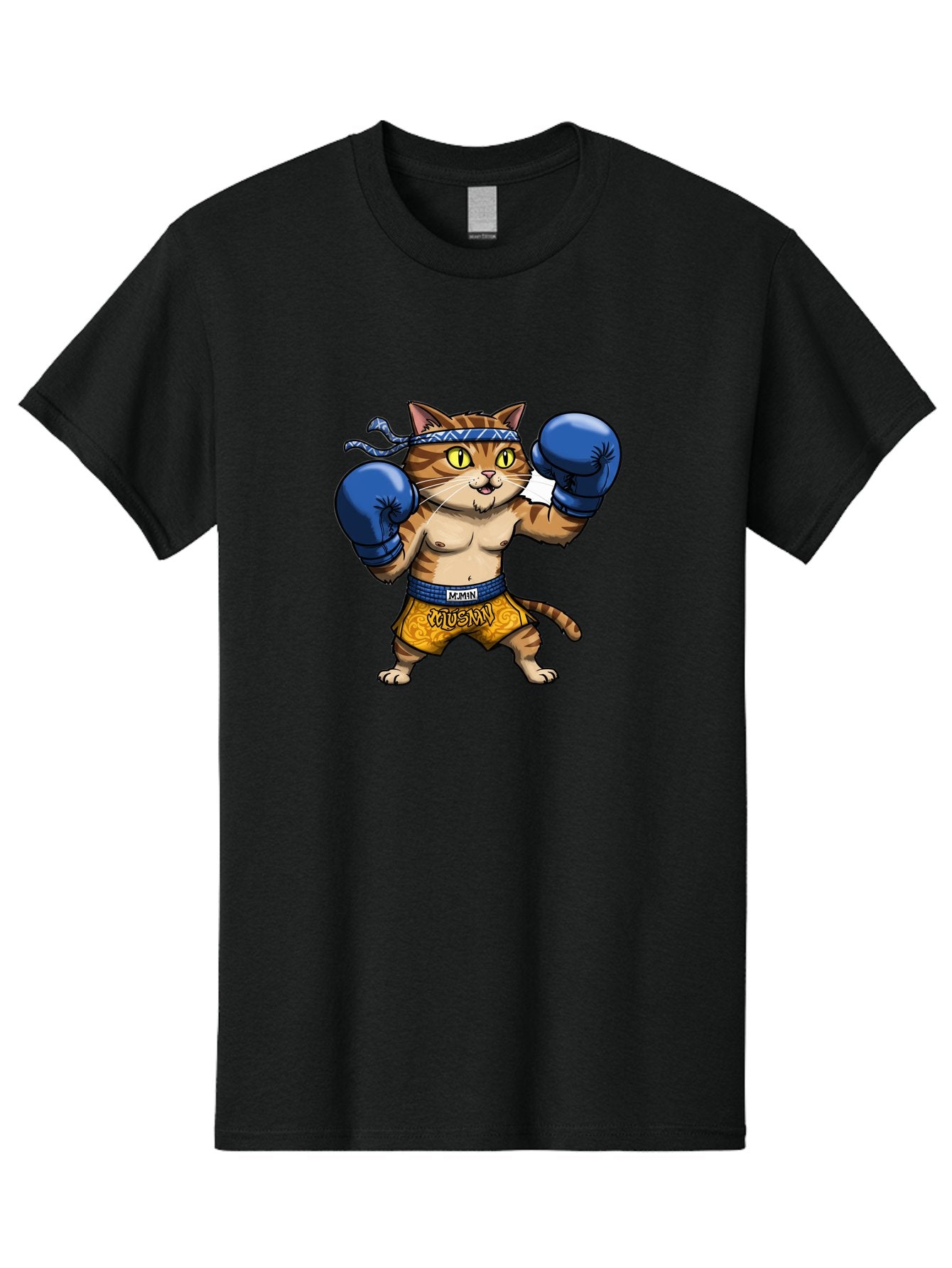 Muay-Muay-Cat Men'S Graphic Tee, 100% Cotton, Comfortable Casual Summer Wear, Machine Washable, Cartoon Cat In Boxing Gloves, Muay Thai Fighter, Muay Mun, Feline Boxer, Cat With Boxing Shorts, Funny Cat Character, Muay Thai Cat, Comic Cat, Bae547 12
