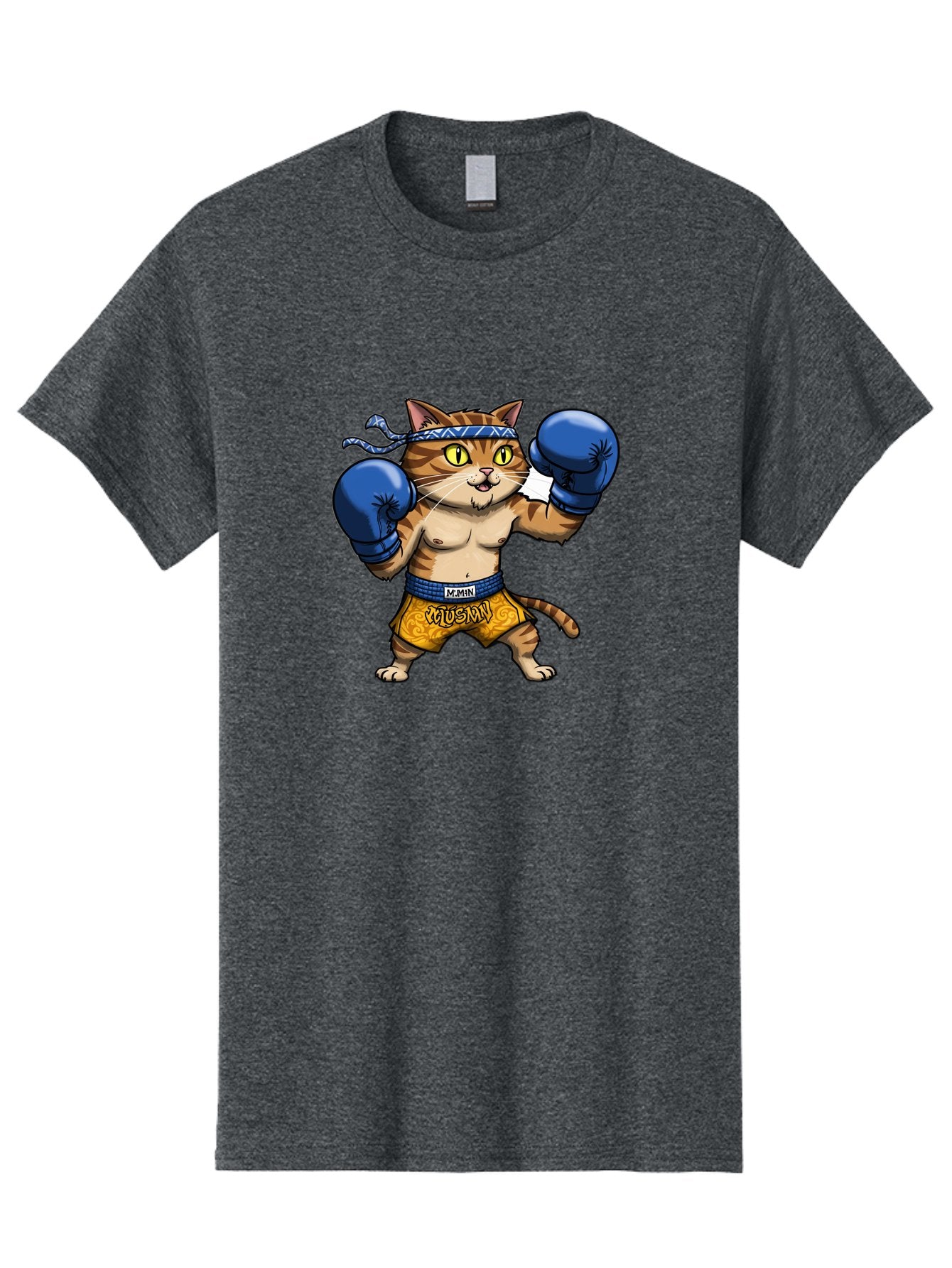 Muay-Muay-Cat Men'S Graphic Tee, 100% Cotton, Comfortable Casual Summer Wear, Machine Washable, Cartoon Cat In Boxing Gloves, Muay Thai Fighter, Muay Mun, Feline Boxer, Cat With Boxing Shorts, Funny Cat Character, Muay Thai Cat, Comic Cat, Bae547 3