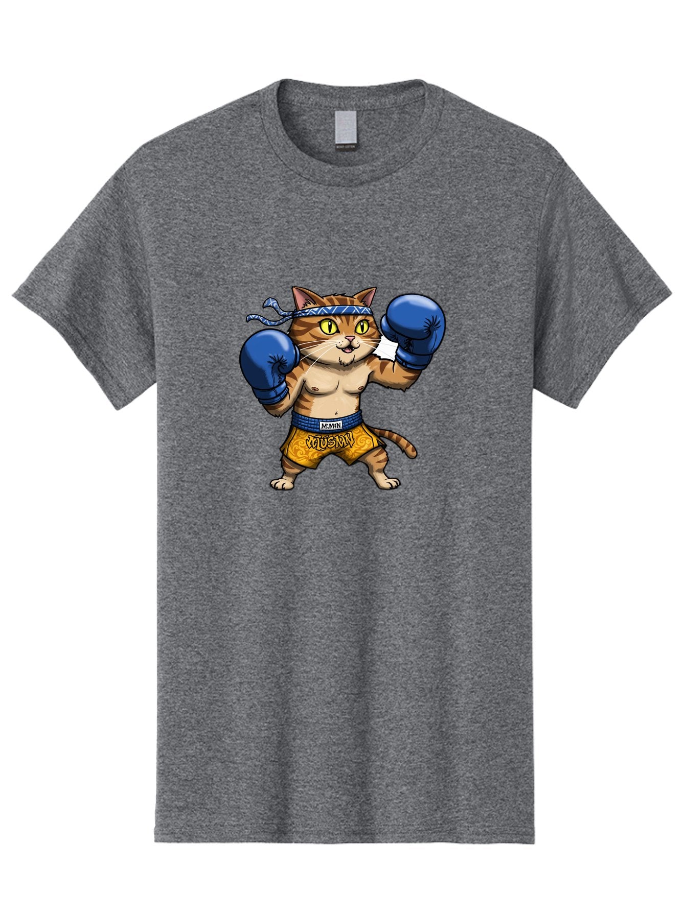 Muay-Muay-Cat Men'S Graphic Tee, 100% Cotton, Comfortable Casual Summer Wear, Machine Washable, Cartoon Cat In Boxing Gloves, Muay Thai Fighter, Muay Mun, Feline Boxer, Cat With Boxing Shorts, Funny Cat Character, Muay Thai Cat, Comic Cat, Bae547 6