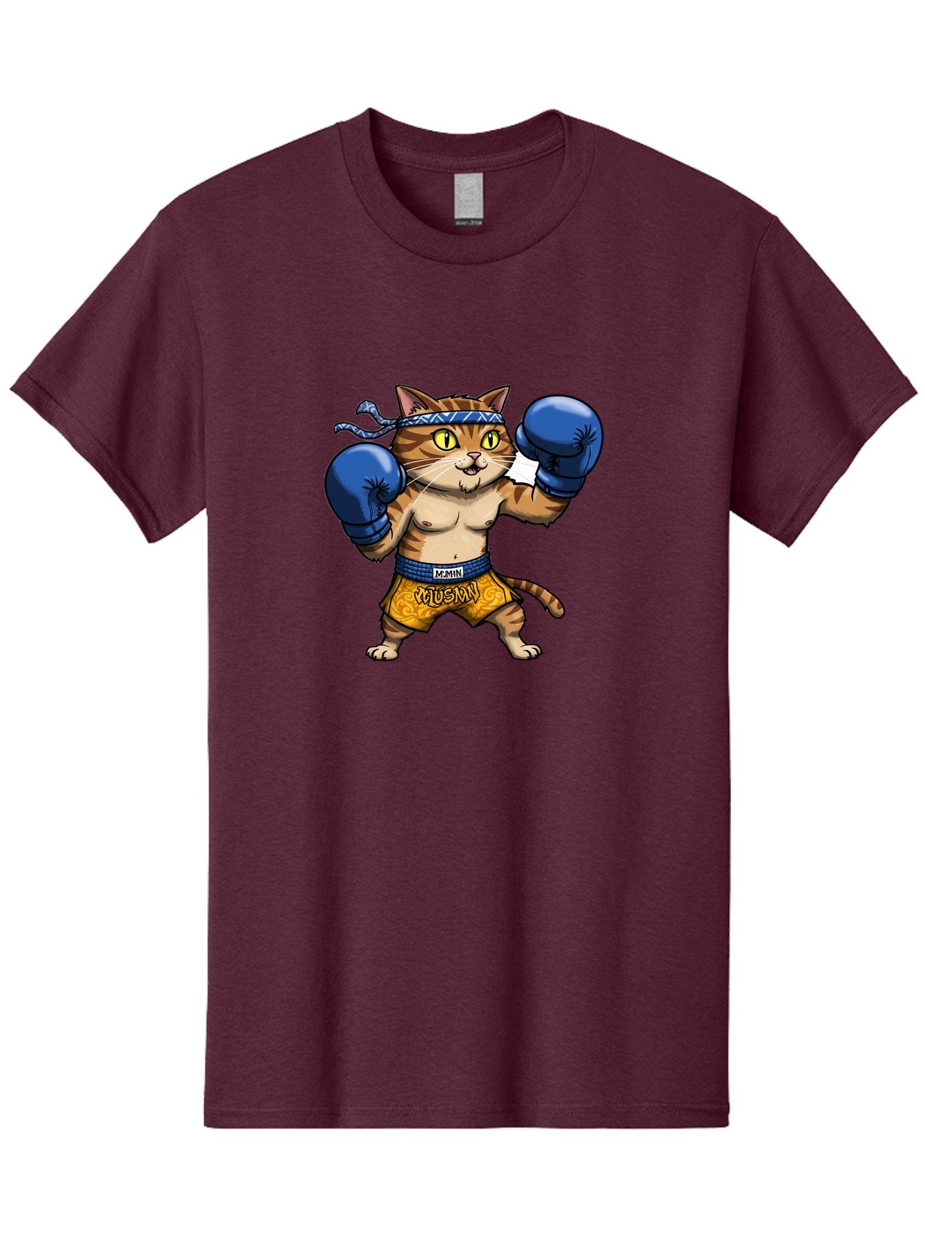 Muay-Muay-Cat Men'S Graphic Tee, 100% Cotton, Comfortable Casual Summer Wear, Machine Washable, Cartoon Cat In Boxing Gloves, Muay Thai Fighter, Muay Mun, Feline Boxer, Cat With Boxing Shorts, Funny Cat Character, Muay Thai Cat, Comic Cat, Bae547 5