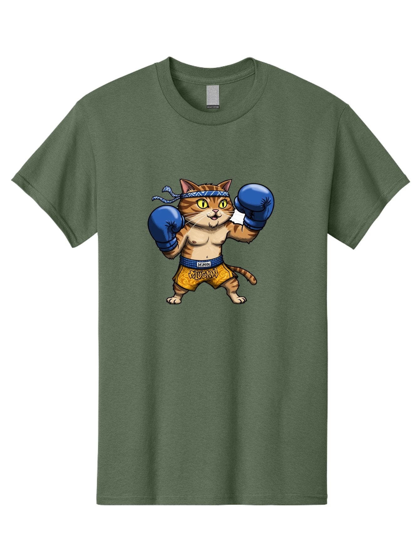 Muay-Muay-Cat Men'S Graphic Tee, 100% Cotton, Comfortable Casual Summer Wear, Machine Washable, Cartoon Cat In Boxing Gloves, Muay Thai Fighter, Muay Mun, Feline Boxer, Cat With Boxing Shorts, Funny Cat Character, Muay Thai Cat, Comic Cat, Bae547 10