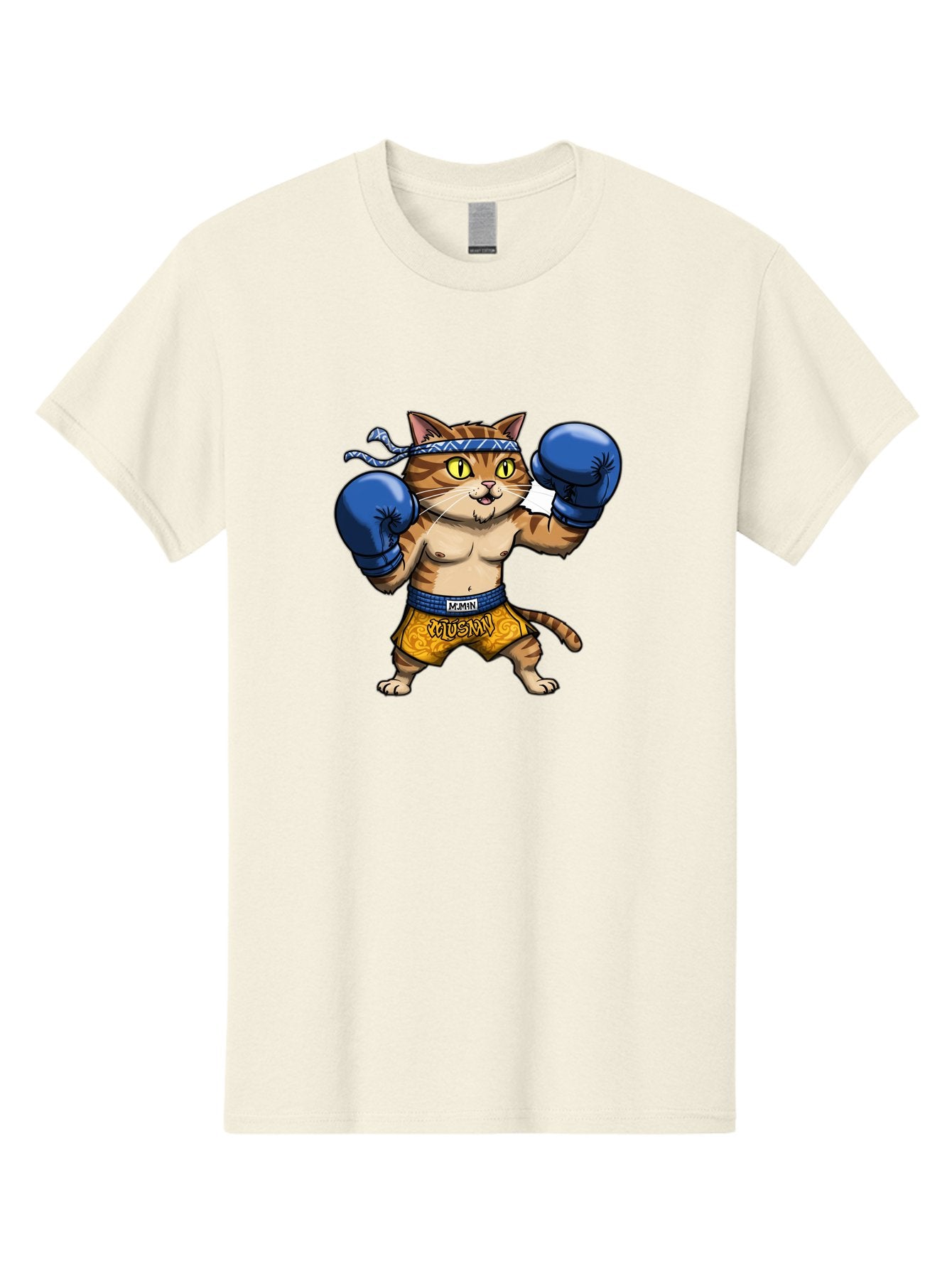 Muay-Muay-Cat Men'S Graphic Tee, 100% Cotton, Comfortable Casual Summer Wear, Machine Washable, Cartoon Cat In Boxing Gloves, Muay Thai Fighter, Muay Mun, Feline Boxer, Cat With Boxing Shorts, Funny Cat Character, Muay Thai Cat, Comic Cat, Bae547 15