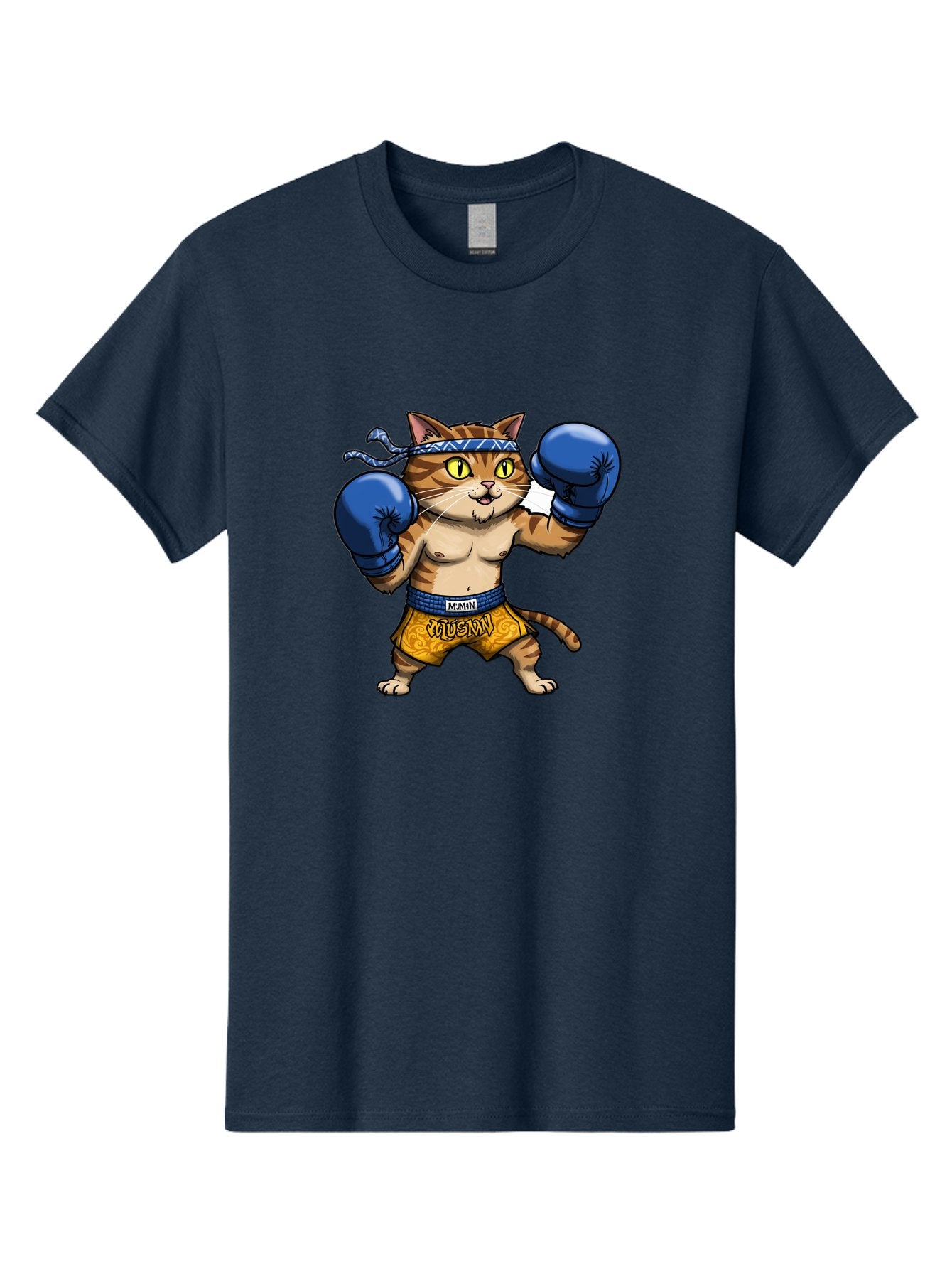 Muay-Muay-Cat Men'S Graphic Tee, 100% Cotton, Comfortable Casual Summer Wear, Machine Washable, Cartoon Cat In Boxing Gloves, Muay Thai Fighter, Muay Mun, Feline Boxer, Cat With Boxing Shorts, Funny Cat Character, Muay Thai Cat, Comic Cat, Bae547 8