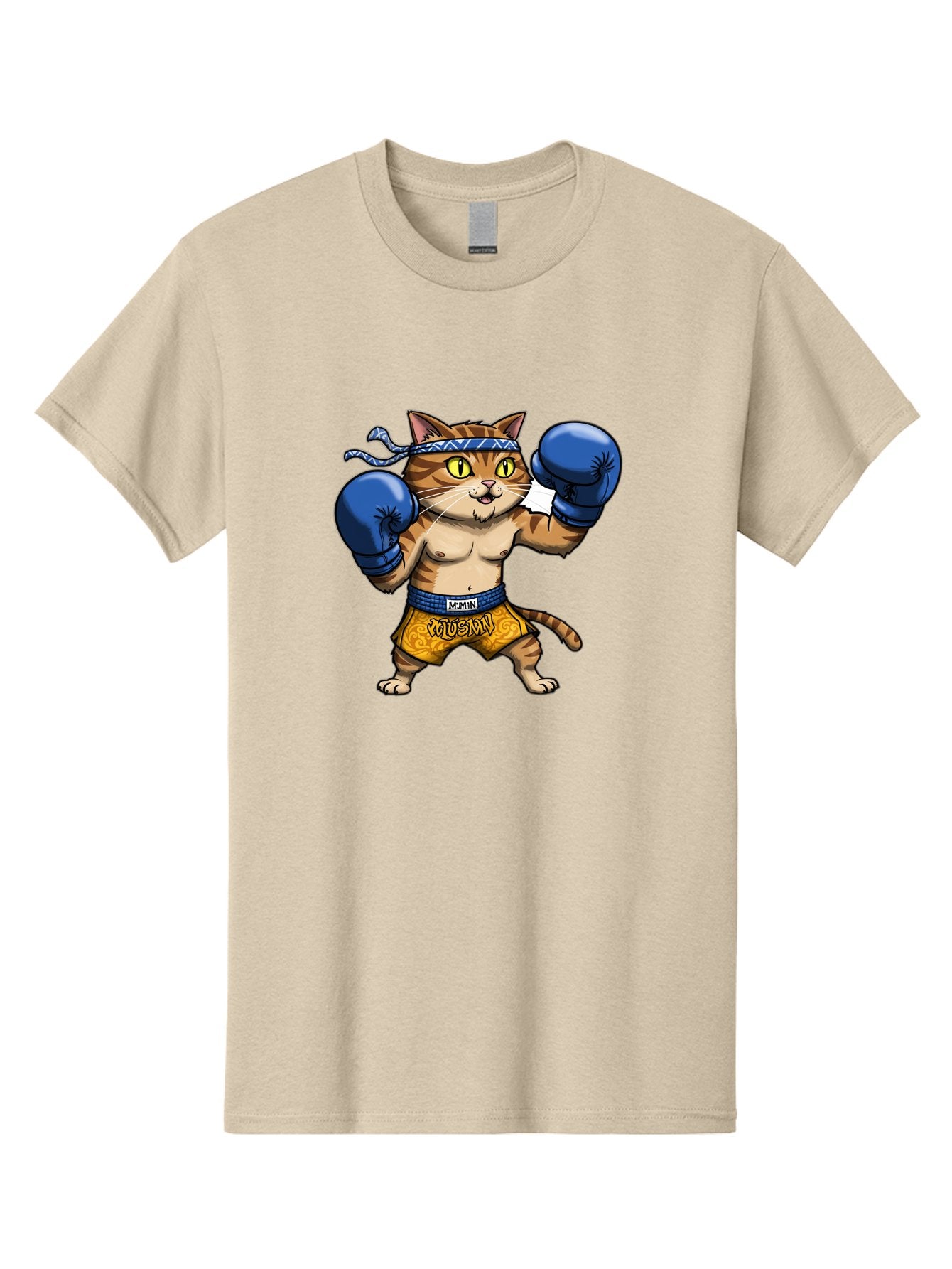 Muay-Muay-Cat Men'S Graphic Tee, 100% Cotton, Comfortable Casual Summer Wear, Machine Washable, Cartoon Cat In Boxing Gloves, Muay Thai Fighter, Muay Mun, Feline Boxer, Cat With Boxing Shorts, Funny Cat Character, Muay Thai Cat, Comic Cat, Bae547 9