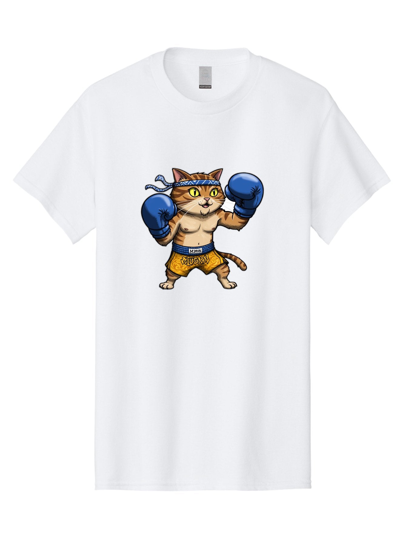 Muay-Muay-Cat Men'S Graphic Tee, 100% Cotton, Comfortable Casual Summer Wear, Machine Washable, Cartoon Cat In Boxing Gloves, Muay Thai Fighter, Muay Mun, Feline Boxer, Cat With Boxing Shorts, Funny Cat Character, Muay Thai Cat, Comic Cat, Bae547 14
