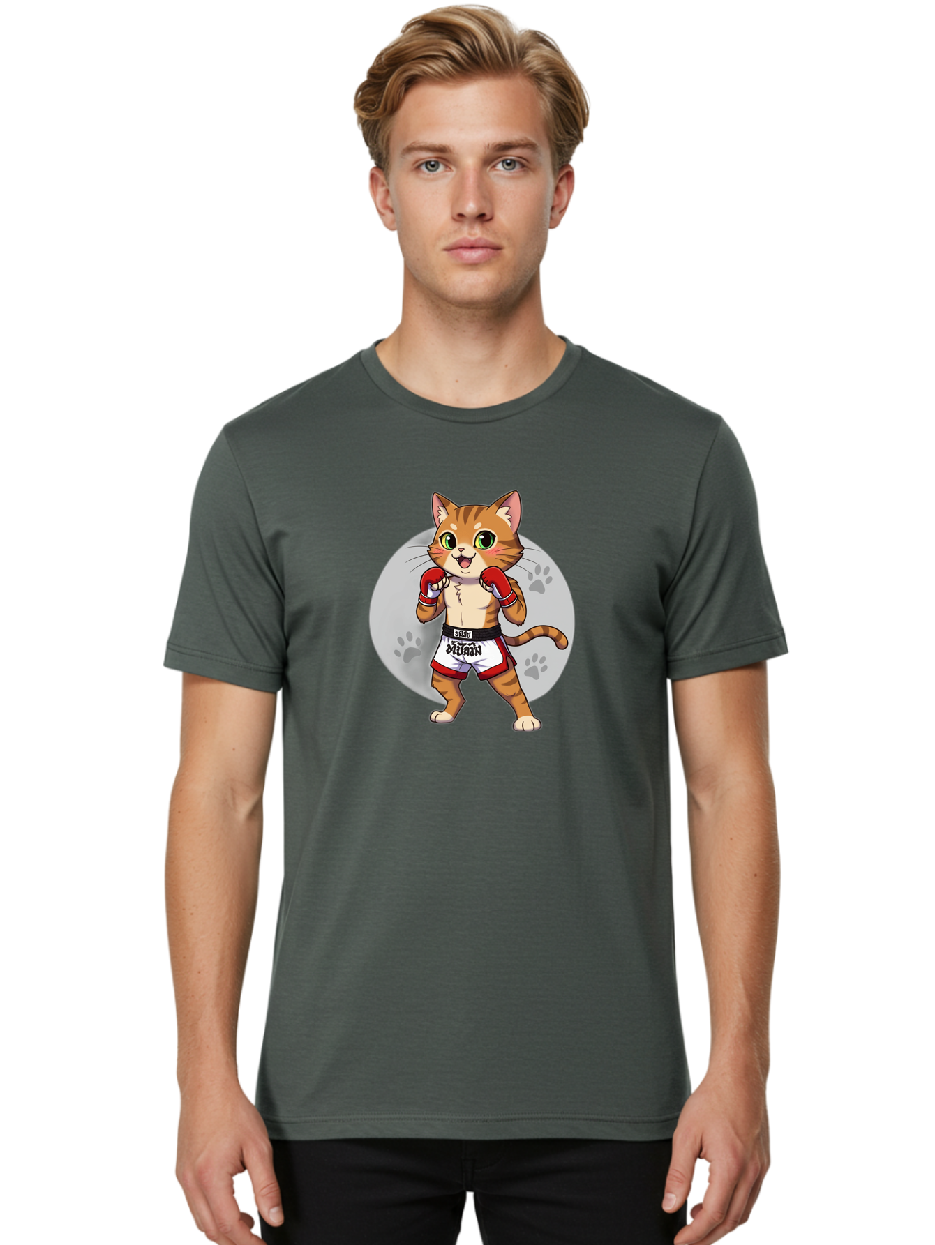 Muay-Thai-Cat-3 Men'S Graphic Tee, 100% Cotton, Comfortable Casual Summer Wear, Machine Washable, Cartoon Cat, Muay Thai Fighter, Boxing Gloves, Martial Arts, Animal Athlete, Boxing Shorts, Muay, Kitty, Fighting Cat, Boxing Cat, Muay Thai Cat Bae552 18