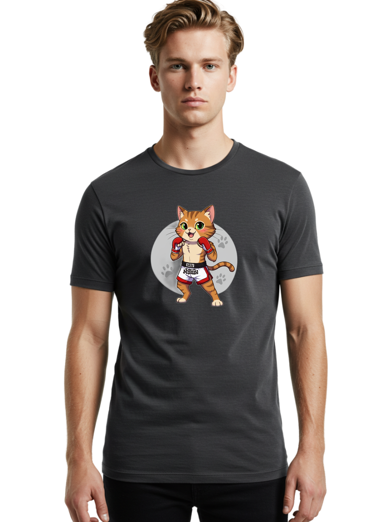 Muay-Thai-Cat-3 Men'S Graphic Tee, 100% Cotton, Comfortable Casual Summer Wear, Machine Washable, Cartoon Cat, Muay Thai Fighter, Boxing Gloves, Martial Arts, Animal Athlete, Boxing Shorts, Muay, Kitty, Fighting Cat, Boxing Cat, Muay Thai Cat Bae552 29