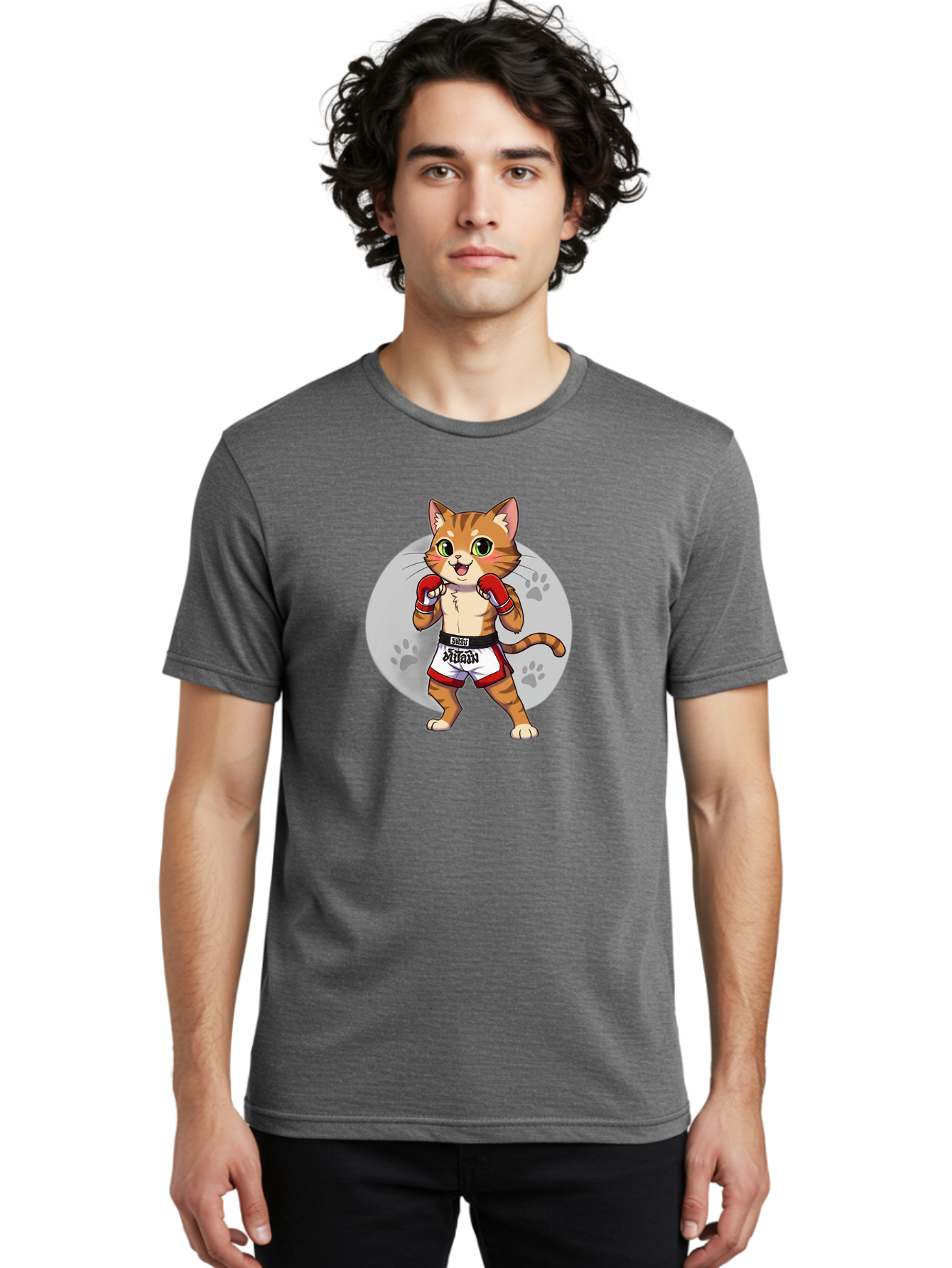 Muay-Thai-Cat-3 Men'S Graphic Tee, 100% Cotton, Comfortable Casual Summer Wear, Machine Washable, Cartoon Cat, Muay Thai Fighter, Boxing Gloves, Martial Arts, Animal Athlete, Boxing Shorts, Muay, Kitty, Fighting Cat, Boxing Cat, Muay Thai Cat Bae552 24