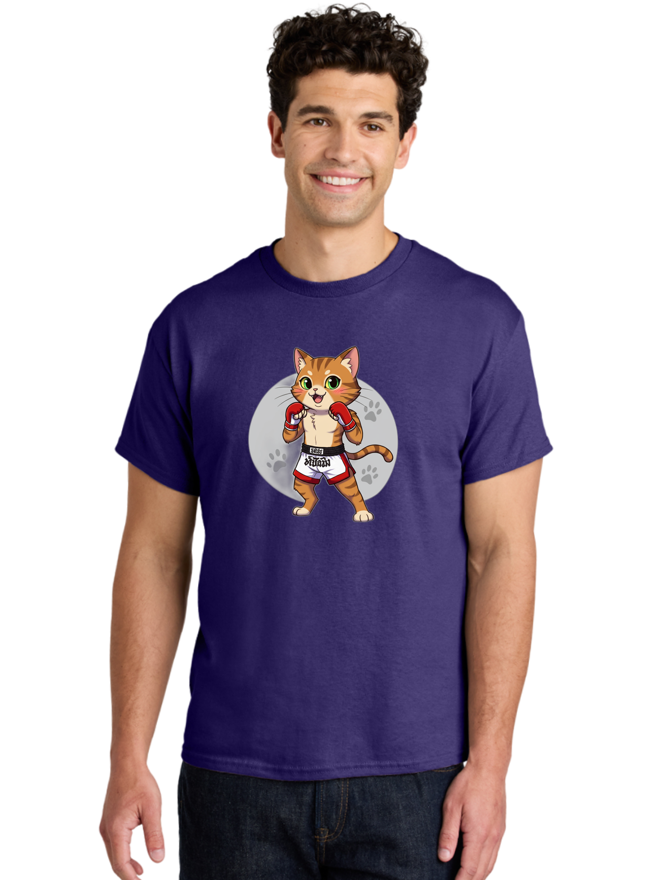 Muay-Thai-Cat-3 Men'S Graphic Tee, 100% Cotton, Comfortable Casual Summer Wear, Machine Washable, Cartoon Cat, Muay Thai Fighter, Boxing Gloves, Martial Arts, Animal Athlete, Boxing Shorts, Muay, Kitty, Fighting Cat, Boxing Cat, Muay Thai Cat Bae552 26