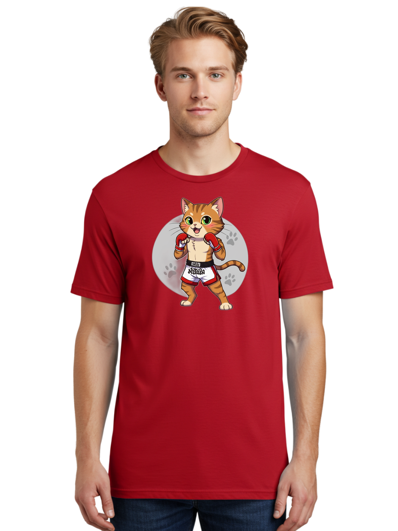 Muay-Thai-Cat-3 Men'S Graphic Tee, 100% Cotton, Comfortable Casual Summer Wear, Machine Washable, Cartoon Cat, Muay Thai Fighter, Boxing Gloves, Martial Arts, Animal Athlete, Boxing Shorts, Muay, Kitty, Fighting Cat, Boxing Cat, Muay Thai Cat Bae552 22