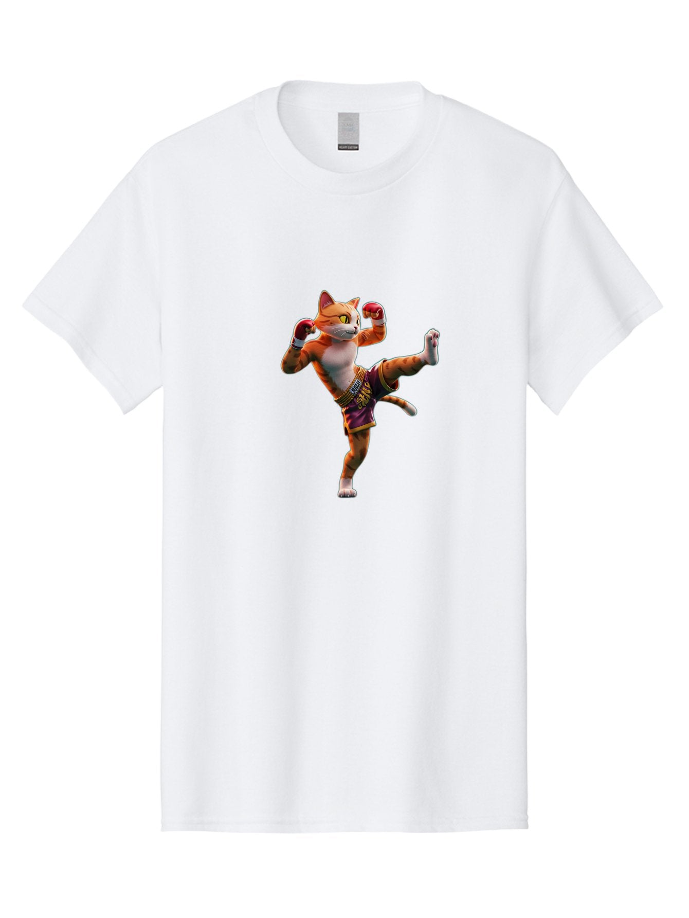 Muay-Thai-Cat-4 Men'S Graphic Tee, 100% Cotton, Comfortable Casual Summer Wear, Machine Washable, Cartoon Cat, Muay Thai Fighter, Martial Arts, Boxing Gloves, Fighting Stance, Dynamic Pose, Orange Tabby Cat, Whimsical Character, Combat Sports, Bae553 8