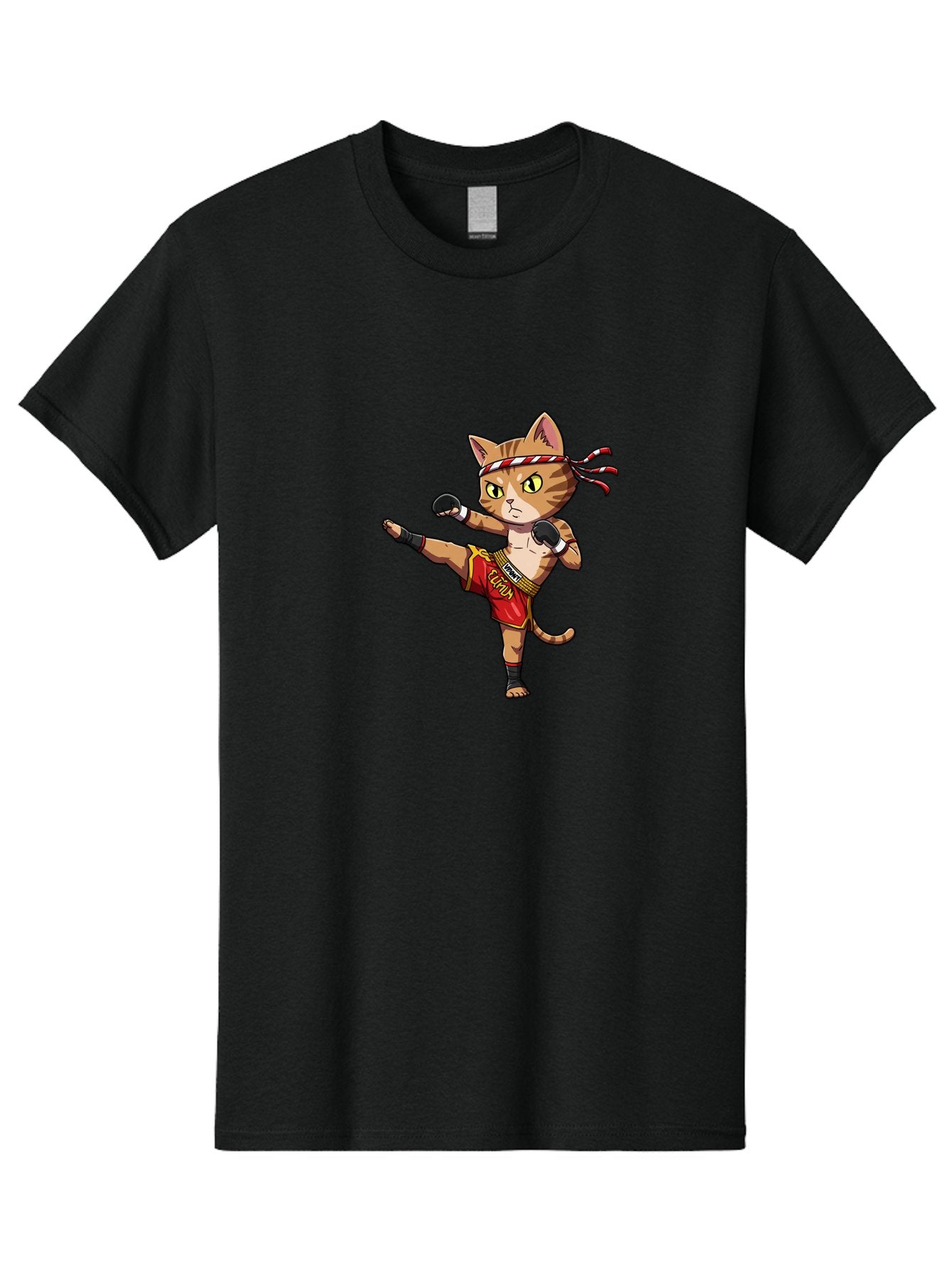 Muay-Thai-Cat-5 Men'S Graphic Tee, 100% Cotton, Comfortable Casual Summer Wear, Machine Washable, Cartoon Cat, Muay Thai Fighter, Martial Arts, Kickboxing, Cat Illustration, Fitness Cat, Muay Thai Kitty, Cartoon Character, Fighting Cat, Bae554 4