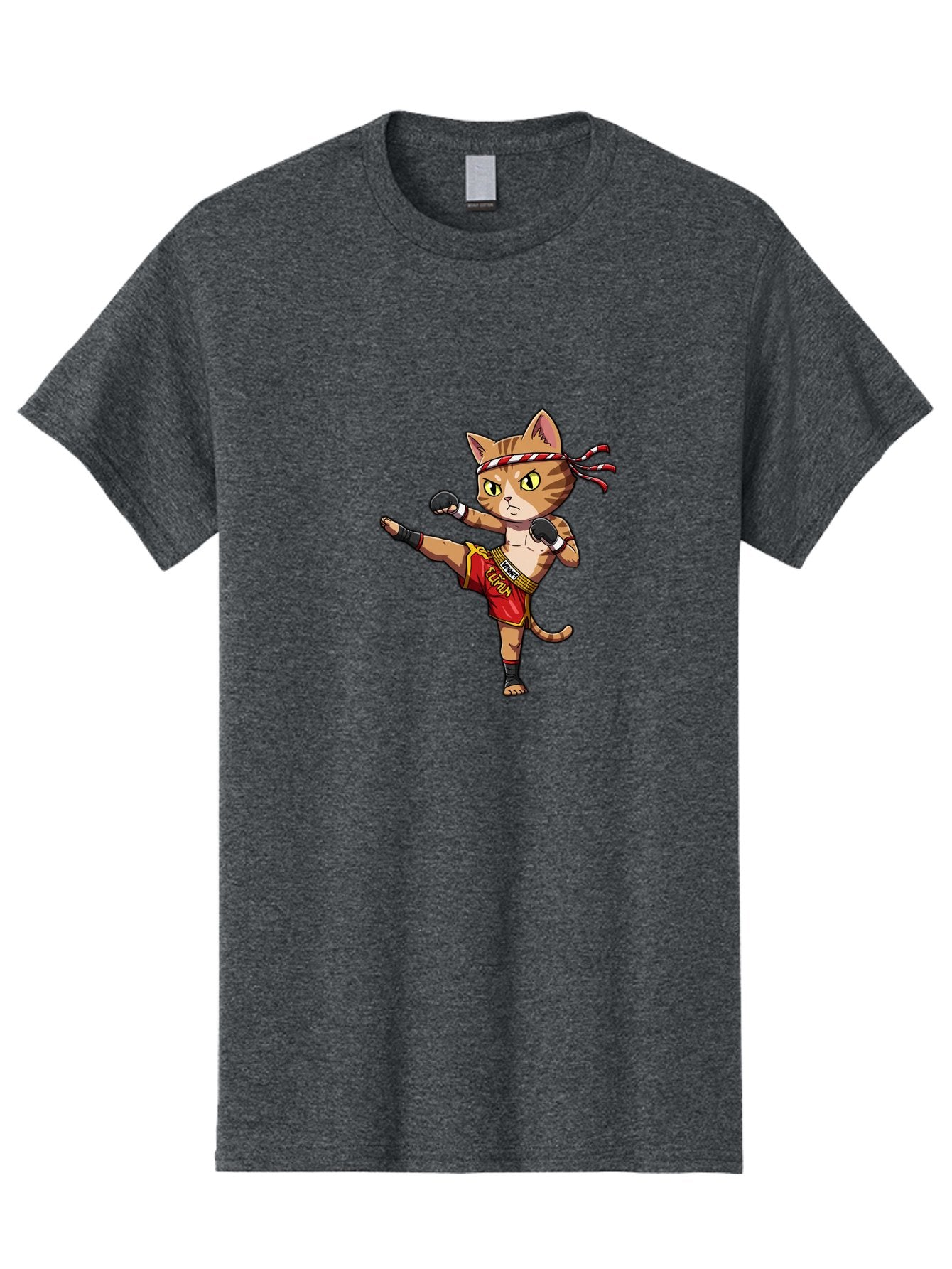 Muay-Thai-Cat-5 Men'S Graphic Tee, 100% Cotton, Comfortable Casual Summer Wear, Machine Washable, Cartoon Cat, Muay Thai Fighter, Martial Arts, Kickboxing, Cat Illustration, Fitness Cat, Muay Thai Kitty, Cartoon Character, Fighting Cat, Bae554 5