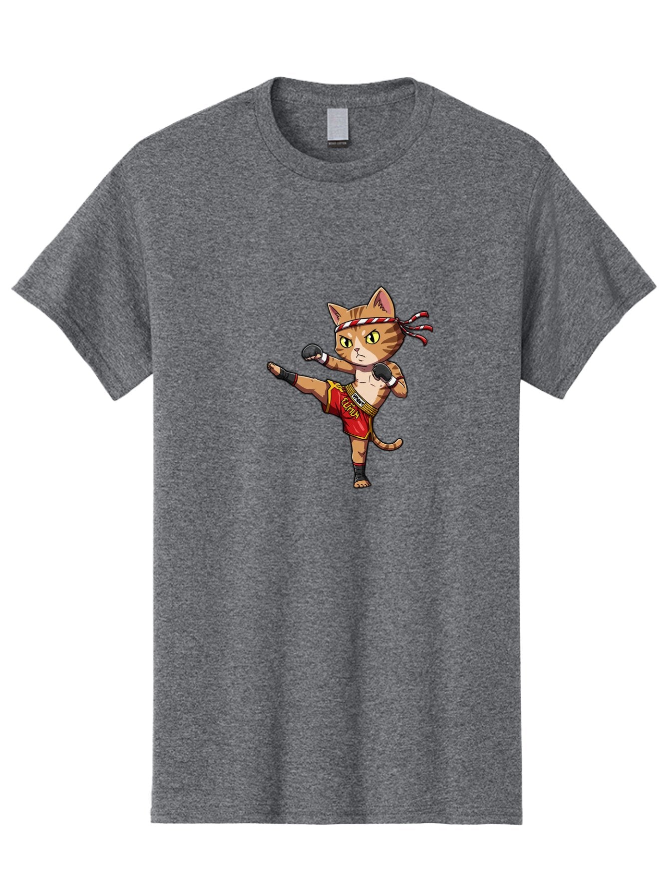 Muay-Thai-Cat-5 Men'S Graphic Tee, 100% Cotton, Comfortable Casual Summer Wear, Machine Washable, Cartoon Cat, Muay Thai Fighter, Martial Arts, Kickboxing, Cat Illustration, Fitness Cat, Muay Thai Kitty, Cartoon Character, Fighting Cat, Bae554 7