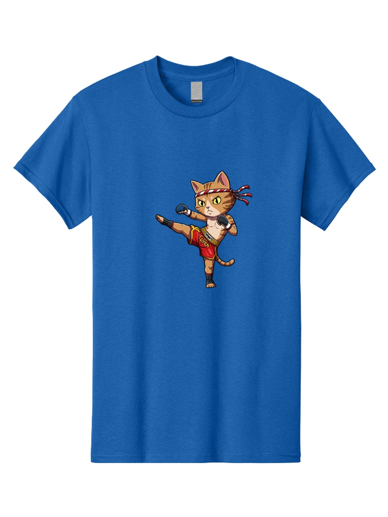 Muay-Thai-Cat-5 Men'S Graphic Tee, 100% Cotton, Comfortable Casual Summer Wear, Machine Washable, Cartoon Cat, Muay Thai Fighter, Martial Arts, Kickboxing, Cat Illustration, Fitness Cat, Muay Thai Kitty, Cartoon Character, Fighting Cat, Bae554 14
