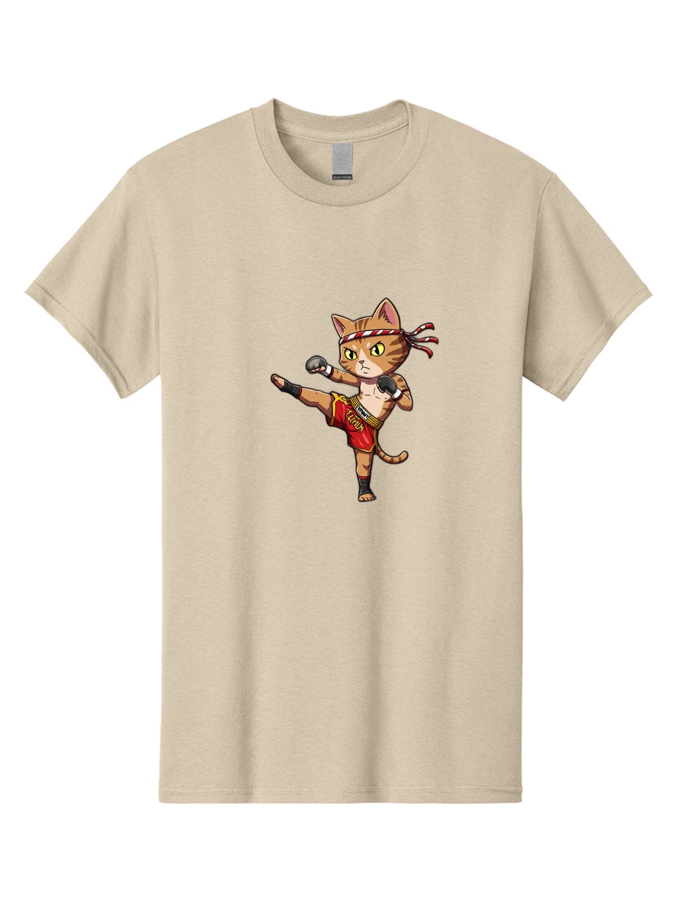 Muay-Thai-Cat-5 Men'S Graphic Tee, 100% Cotton, Comfortable Casual Summer Wear, Machine Washable, Cartoon Cat, Muay Thai Fighter, Martial Arts, Kickboxing, Cat Illustration, Fitness Cat, Muay Thai Kitty, Cartoon Character, Fighting Cat, Bae554 6