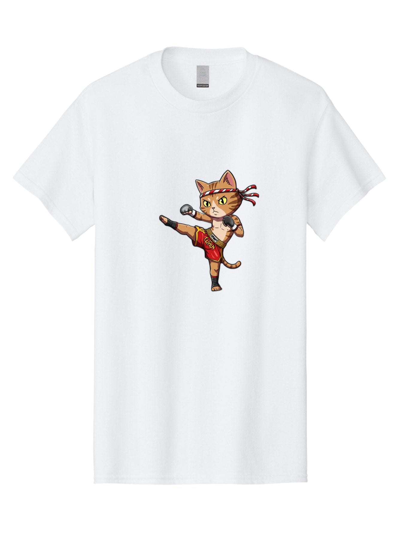 Muay-Thai-Cat-5 Men'S Graphic Tee, 100% Cotton, Comfortable Casual Summer Wear, Machine Washable, Cartoon Cat, Muay Thai Fighter, Martial Arts, Kickboxing, Cat Illustration, Fitness Cat, Muay Thai Kitty, Cartoon Character, Fighting Cat, Bae554 11