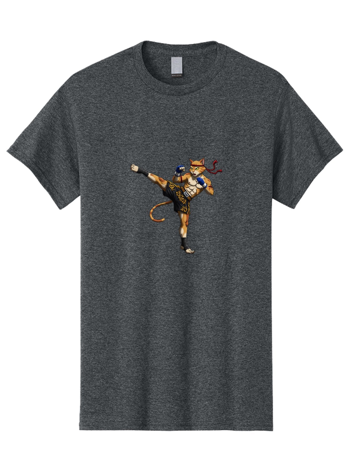 Muay-Thai-Cat-9 Men'S Graphic Tee, 100% Cotton, Comfortable Casual Summer Wear, Machine Washable, Anthropomorphic Cat, Muay Thai Fighter, Kicking Pose, Martial Arts, Combat Sports, Cat Character, Fighting Stance, Cartoon Style, Bae558 8