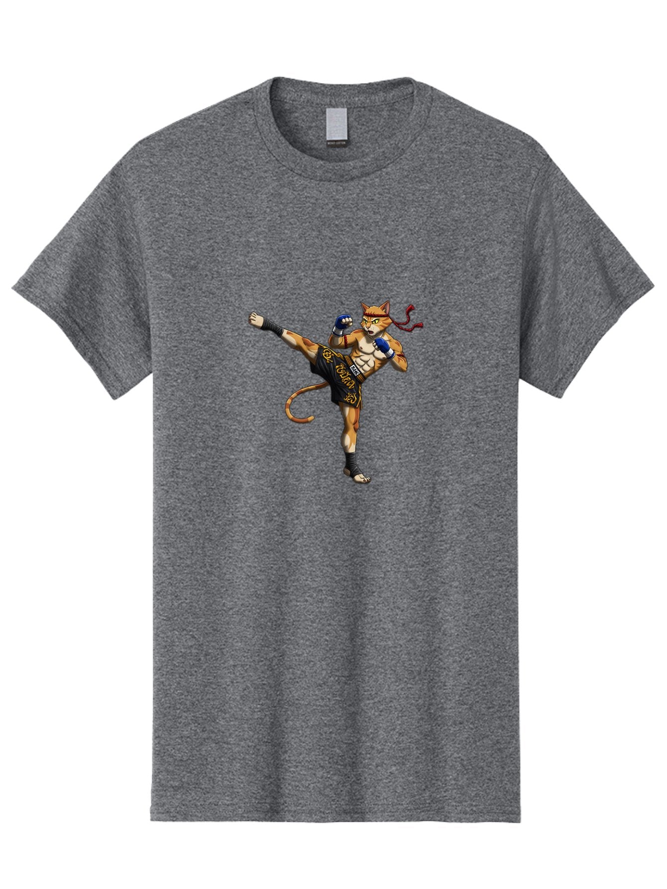 Muay-Thai-Cat-9 Men'S Graphic Tee, 100% Cotton, Comfortable Casual Summer Wear, Machine Washable, Anthropomorphic Cat, Muay Thai Fighter, Kicking Pose, Martial Arts, Combat Sports, Cat Character, Fighting Stance, Cartoon Style, Bae558 14