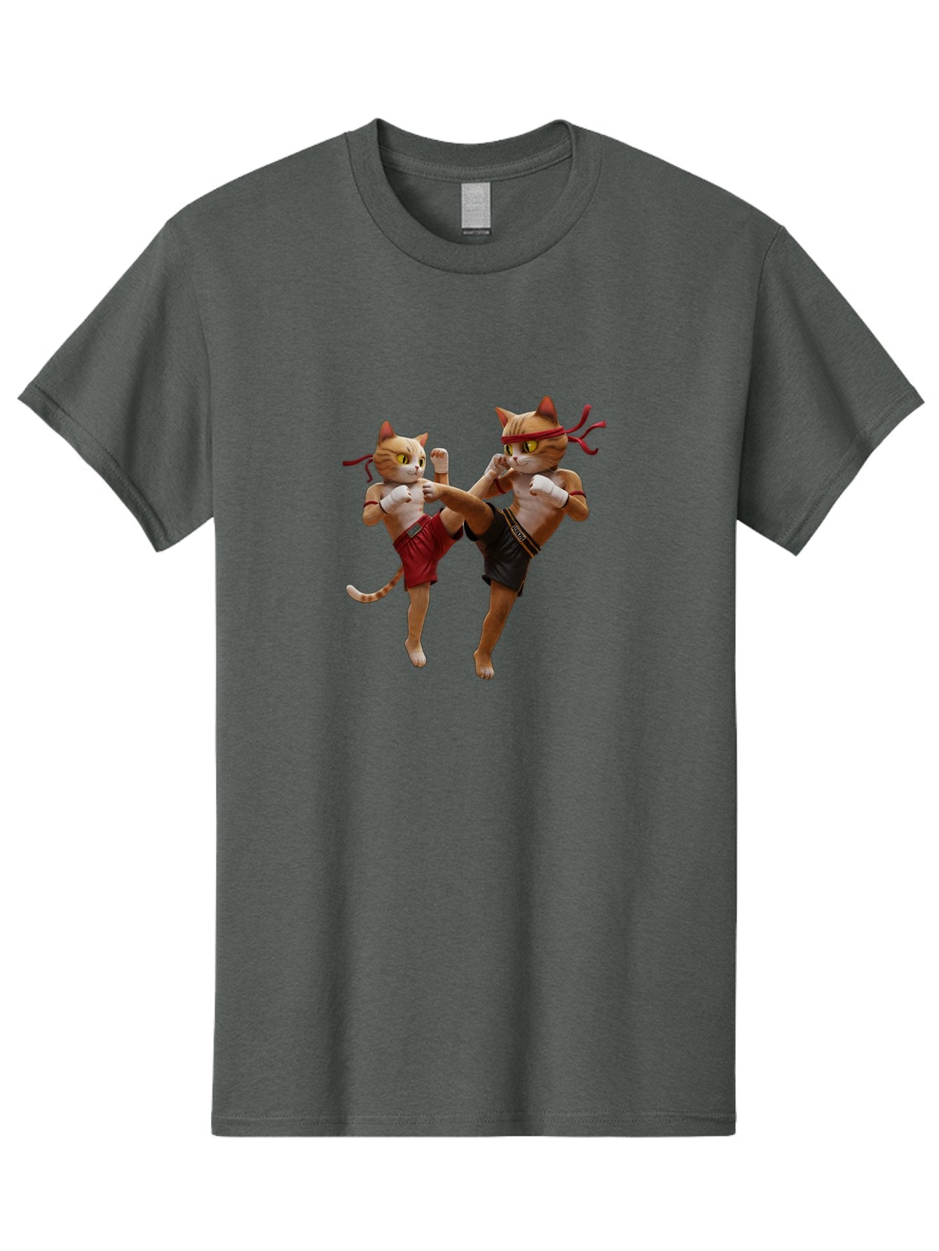 Muay-Thai-Cats Men'S Graphic Tee, 100% Cotton, Comfortable Casual Summer Wear, Machine Washable, Cartoon Cats Fighting, Martial Arts, Muay Thai, Boxing Cats, Anthropomorphic Cats, Action Pose, Dynamic Scene, Funny Cats, Cat Fight, Bae560 5