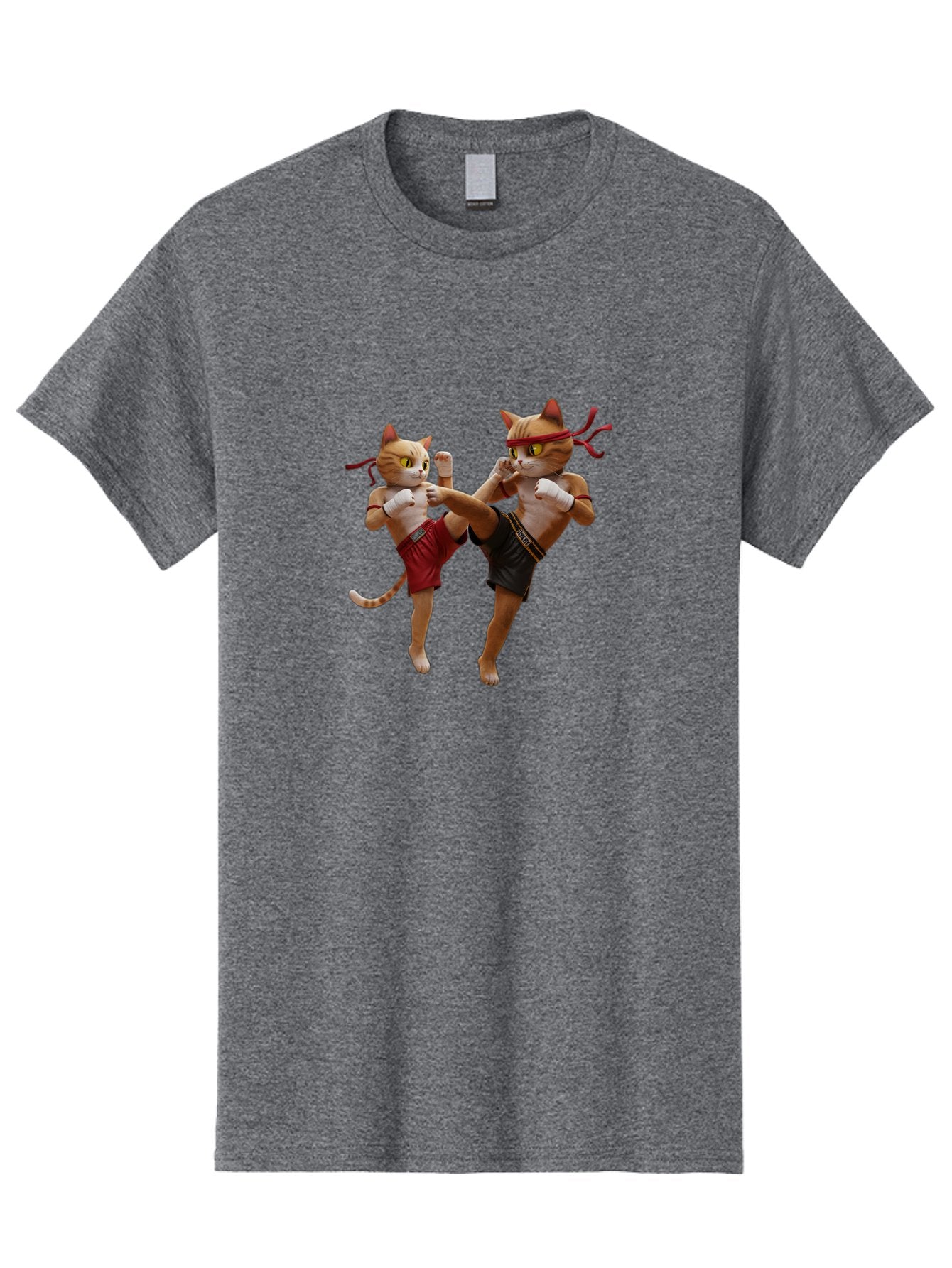 Muay-Thai-Cats Men'S Graphic Tee, 100% Cotton, Comfortable Casual Summer Wear, Machine Washable, Cartoon Cats Fighting, Martial Arts, Muay Thai, Boxing Cats, Anthropomorphic Cats, Action Pose, Dynamic Scene, Funny Cats, Cat Fight, Bae560