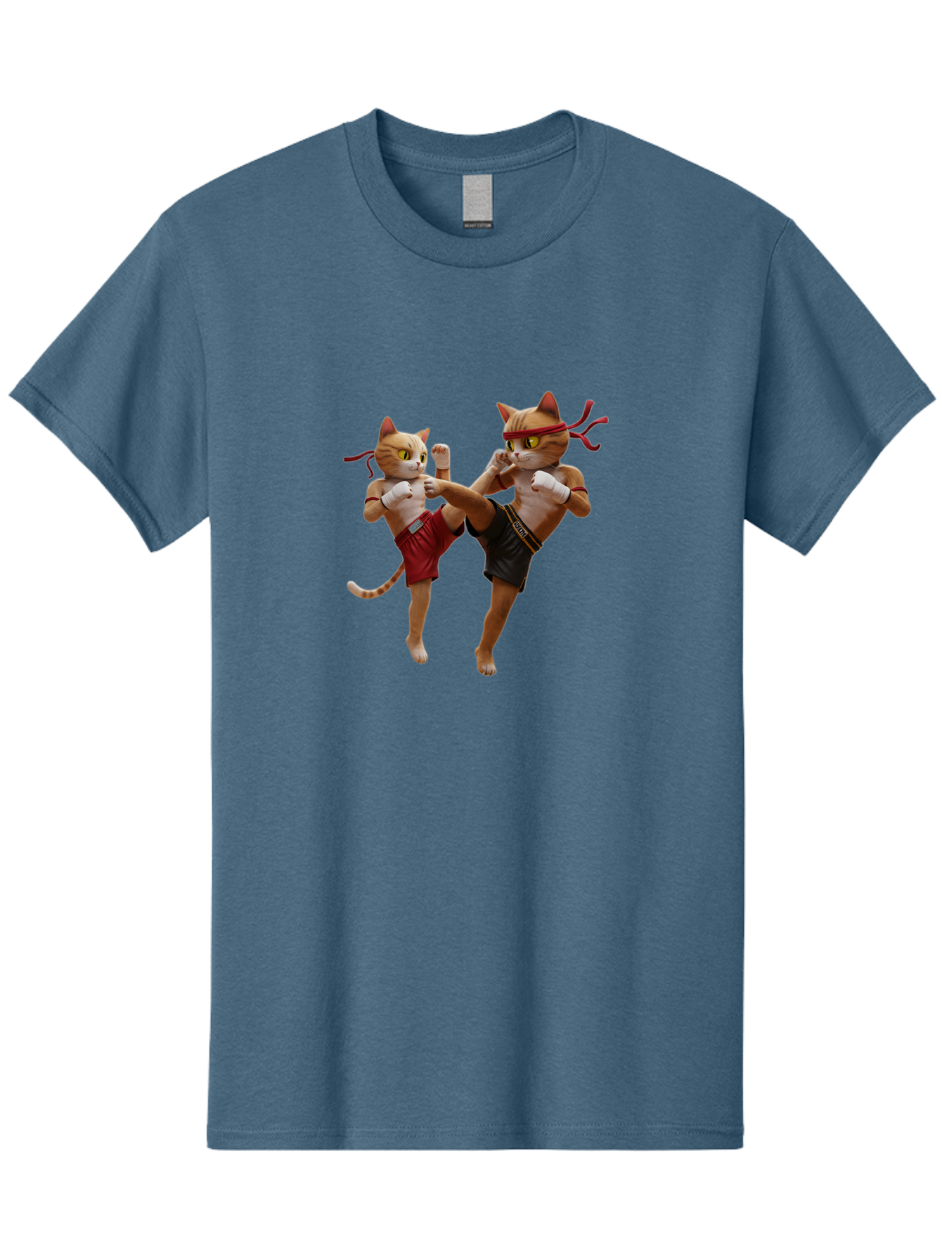 Muay-Thai-Cats Men'S Graphic Tee, 100% Cotton, Comfortable Casual Summer Wear, Machine Washable, Cartoon Cats Fighting, Martial Arts, Muay Thai, Boxing Cats, Anthropomorphic Cats, Action Pose, Dynamic Scene, Funny Cats, Cat Fight, Bae560