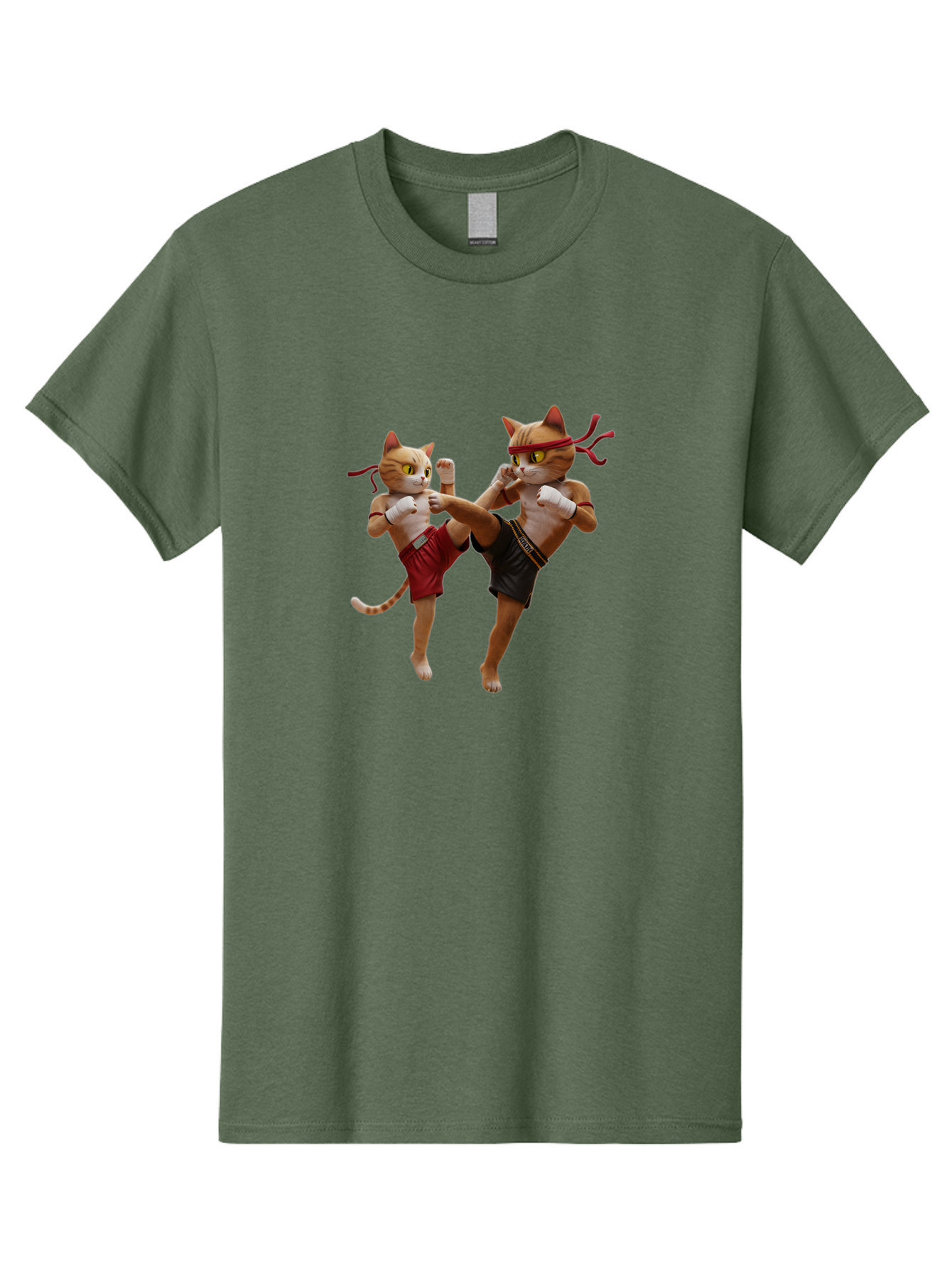 Muay-Thai-Cats Men'S Graphic Tee, 100% Cotton, Comfortable Casual Summer Wear, Machine Washable, Cartoon Cats Fighting, Martial Arts, Muay Thai, Boxing Cats, Anthropomorphic Cats, Action Pose, Dynamic Scene, Funny Cats, Cat Fight, Bae560
