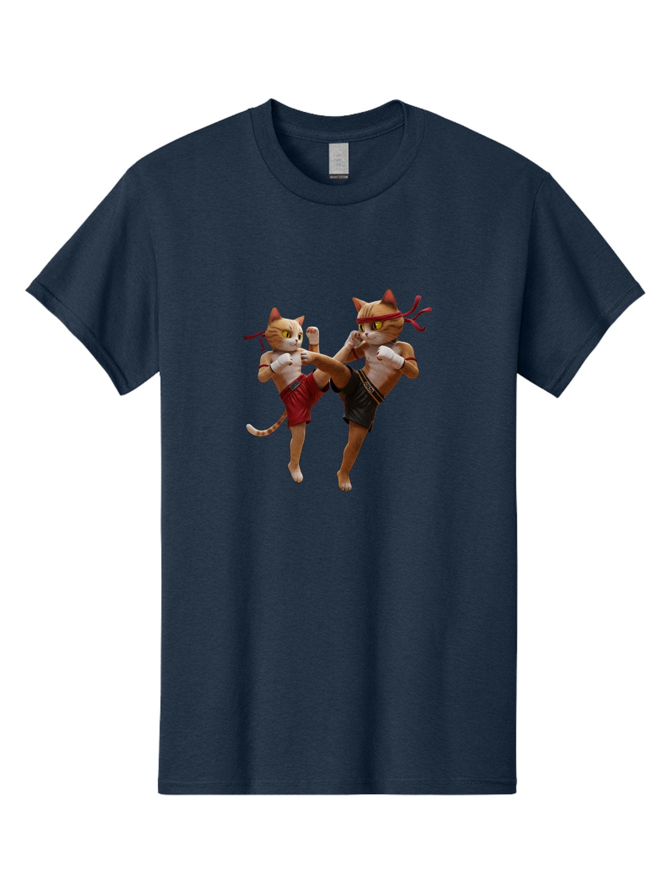 Muay-Thai-Cats Men'S Graphic Tee, 100% Cotton, Comfortable Casual Summer Wear, Machine Washable, Cartoon Cats Fighting, Martial Arts, Muay Thai, Boxing Cats, Anthropomorphic Cats, Action Pose, Dynamic Scene, Funny Cats, Cat Fight, Bae560 13