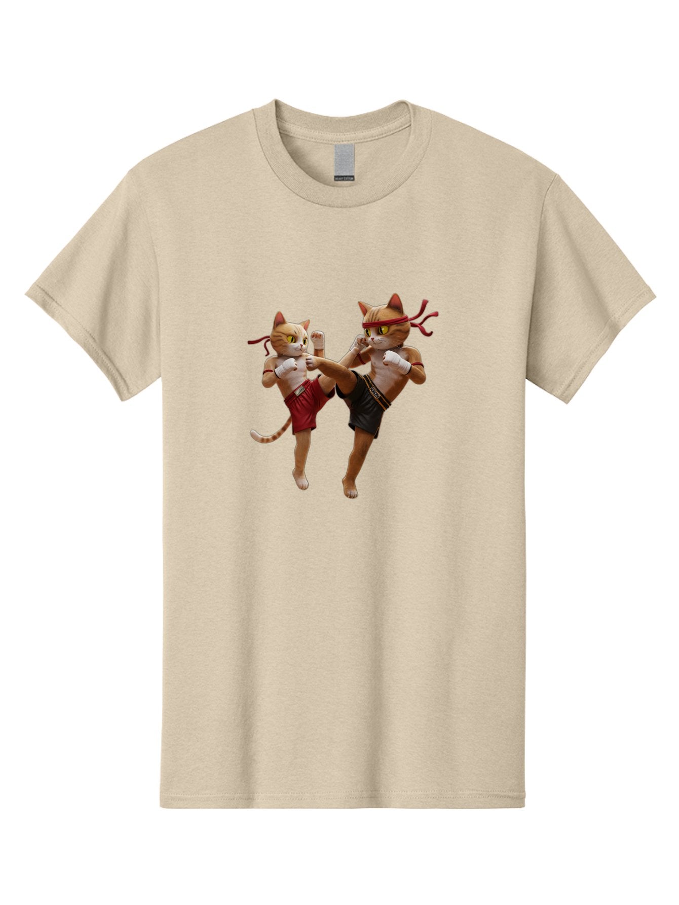 Muay-Thai-Cats Men'S Graphic Tee, 100% Cotton, Comfortable Casual Summer Wear, Machine Washable, Cartoon Cats Fighting, Martial Arts, Muay Thai, Boxing Cats, Anthropomorphic Cats, Action Pose, Dynamic Scene, Funny Cats, Cat Fight, Bae560 9