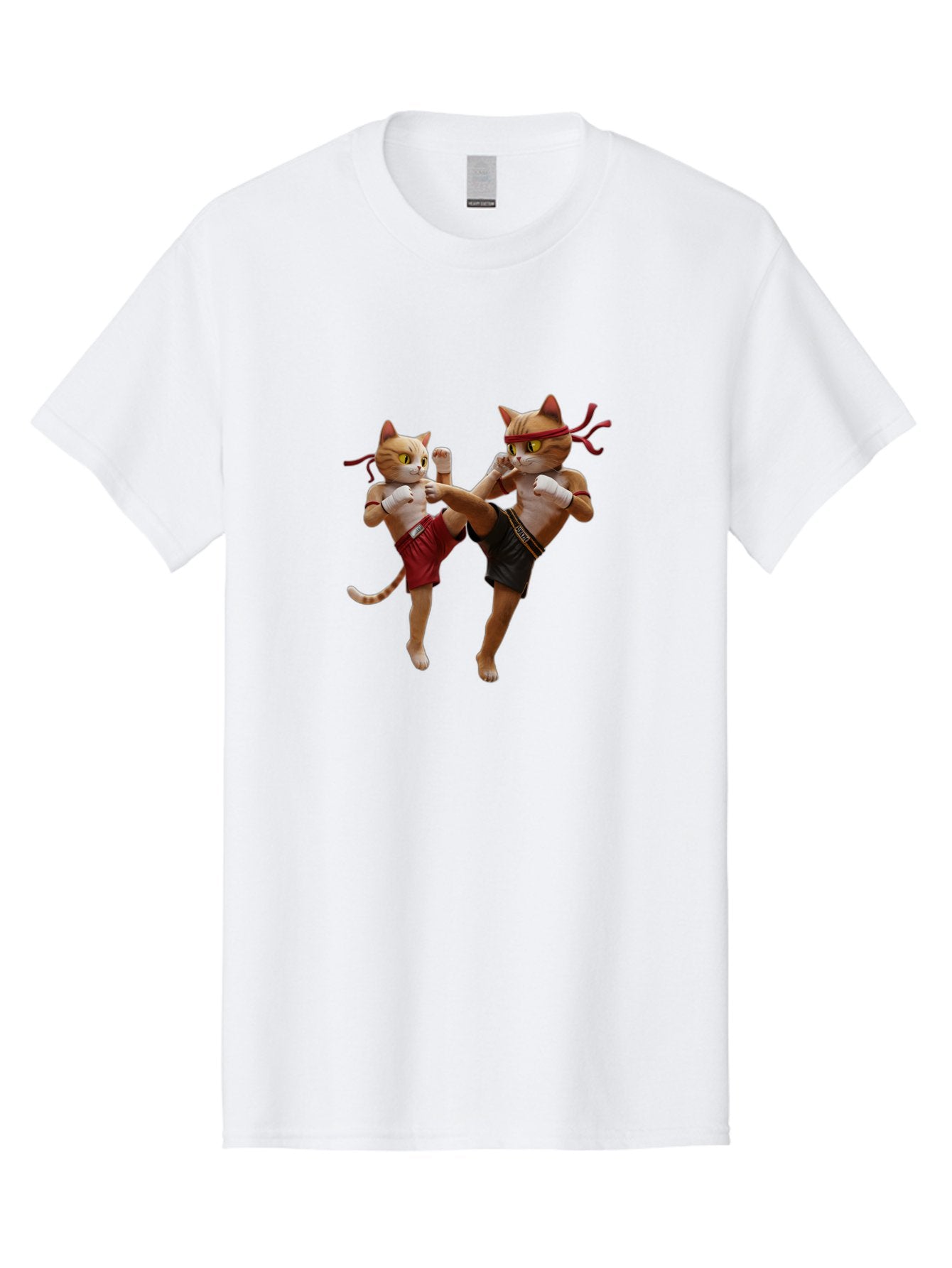 Muay-Thai-Cats Men'S Graphic Tee, 100% Cotton, Comfortable Casual Summer Wear, Machine Washable, Cartoon Cats Fighting, Martial Arts, Muay Thai, Boxing Cats, Anthropomorphic Cats, Action Pose, Dynamic Scene, Funny Cats, Cat Fight, Bae560
