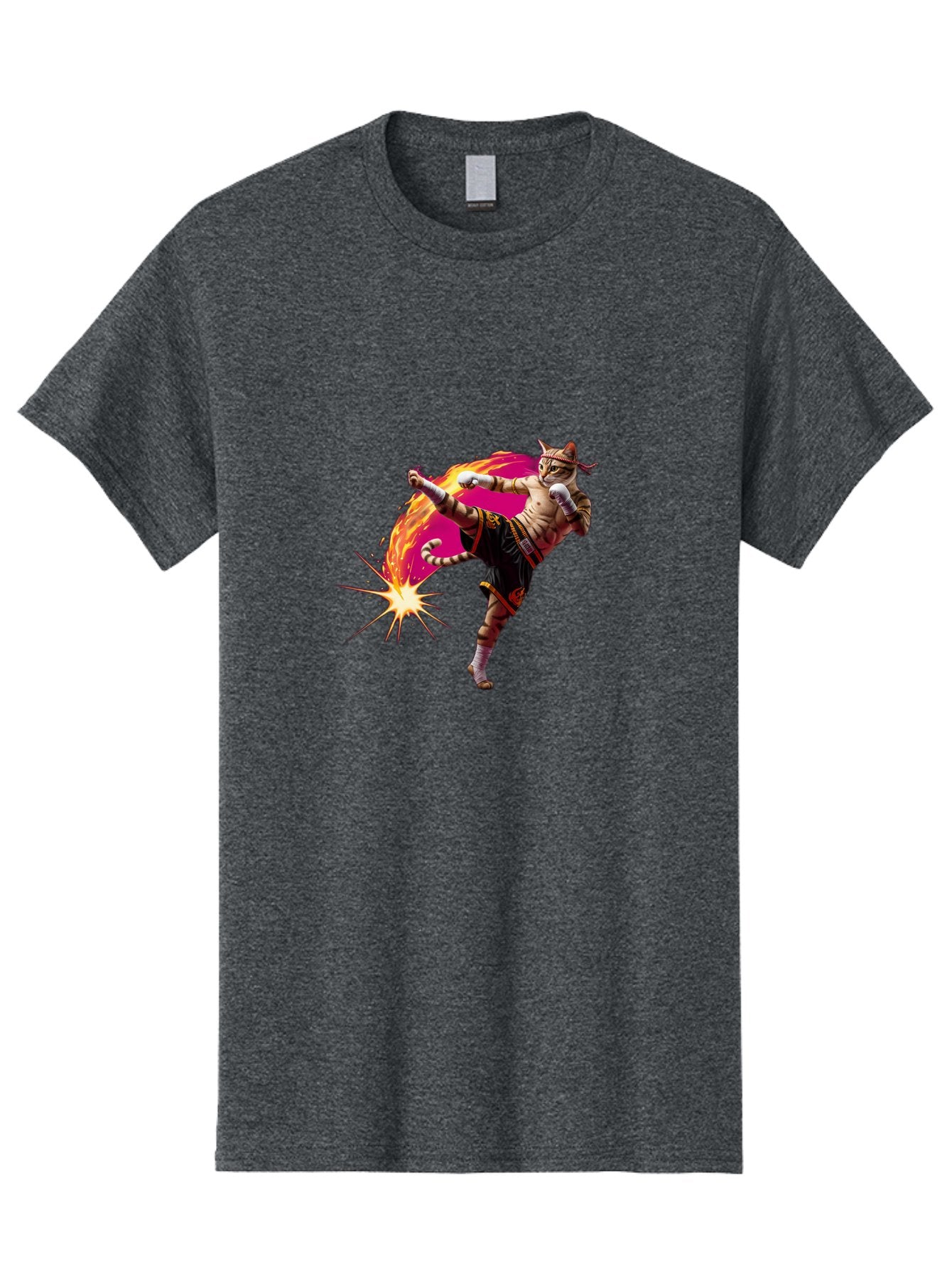 Muay-Thai-Kick Men'S Graphic Tee, 100% Cotton, Comfortable Casual Summer Wear, Machine Washable, Martial Arts, Kickboxing, Muay Thai Fighter, Energetic Kick, Flaming Kick, Dynamic Pose, Traditional Clothing, Warrior Spirit, Fiery Energy, Bae561 15
