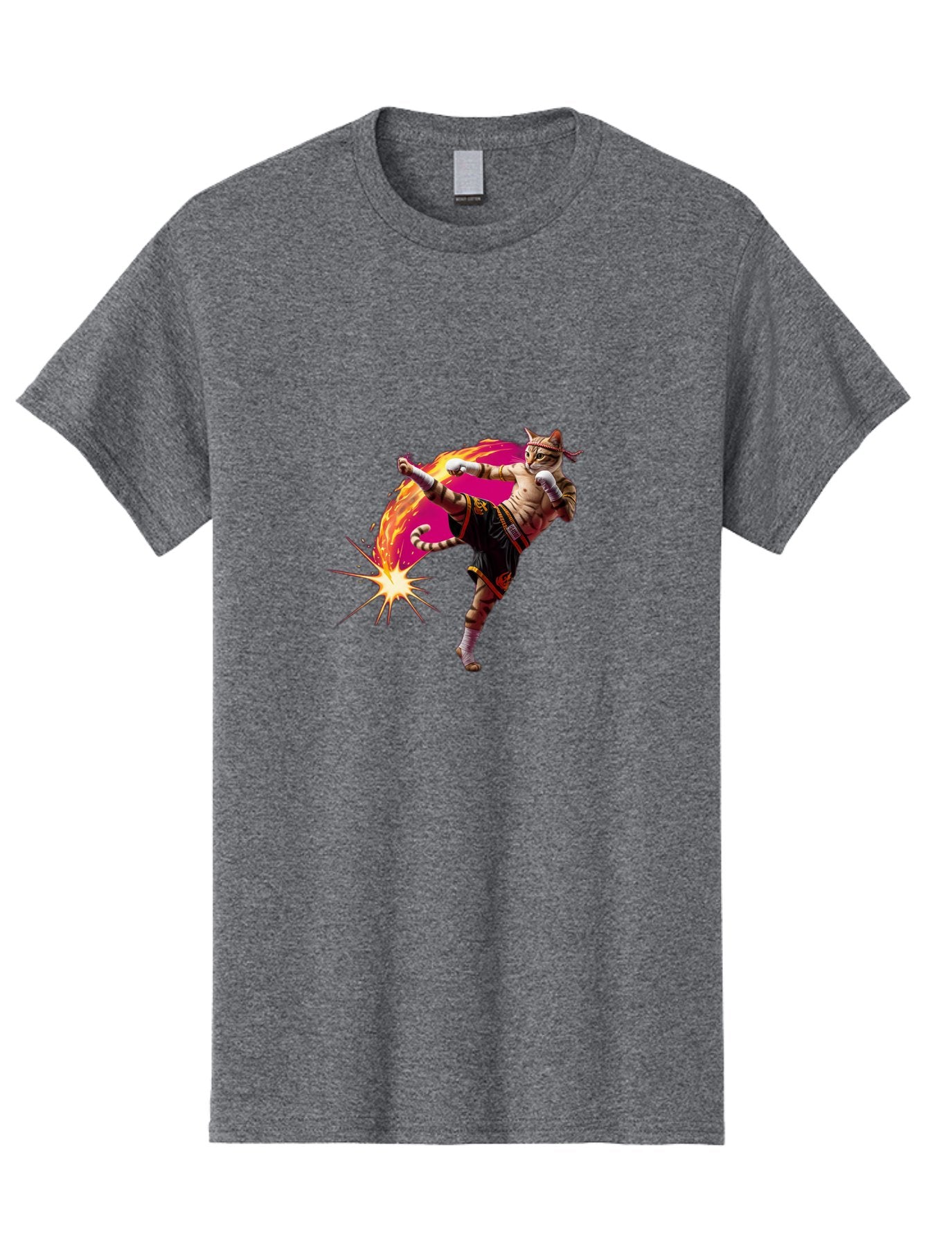 Muay-Thai-Kick Men'S Graphic Tee, 100% Cotton, Comfortable Casual Summer Wear, Machine Washable, Martial Arts, Kickboxing, Muay Thai Fighter, Energetic Kick, Flaming Kick, Dynamic Pose, Traditional Clothing, Warrior Spirit, Fiery Energy, Bae561 6