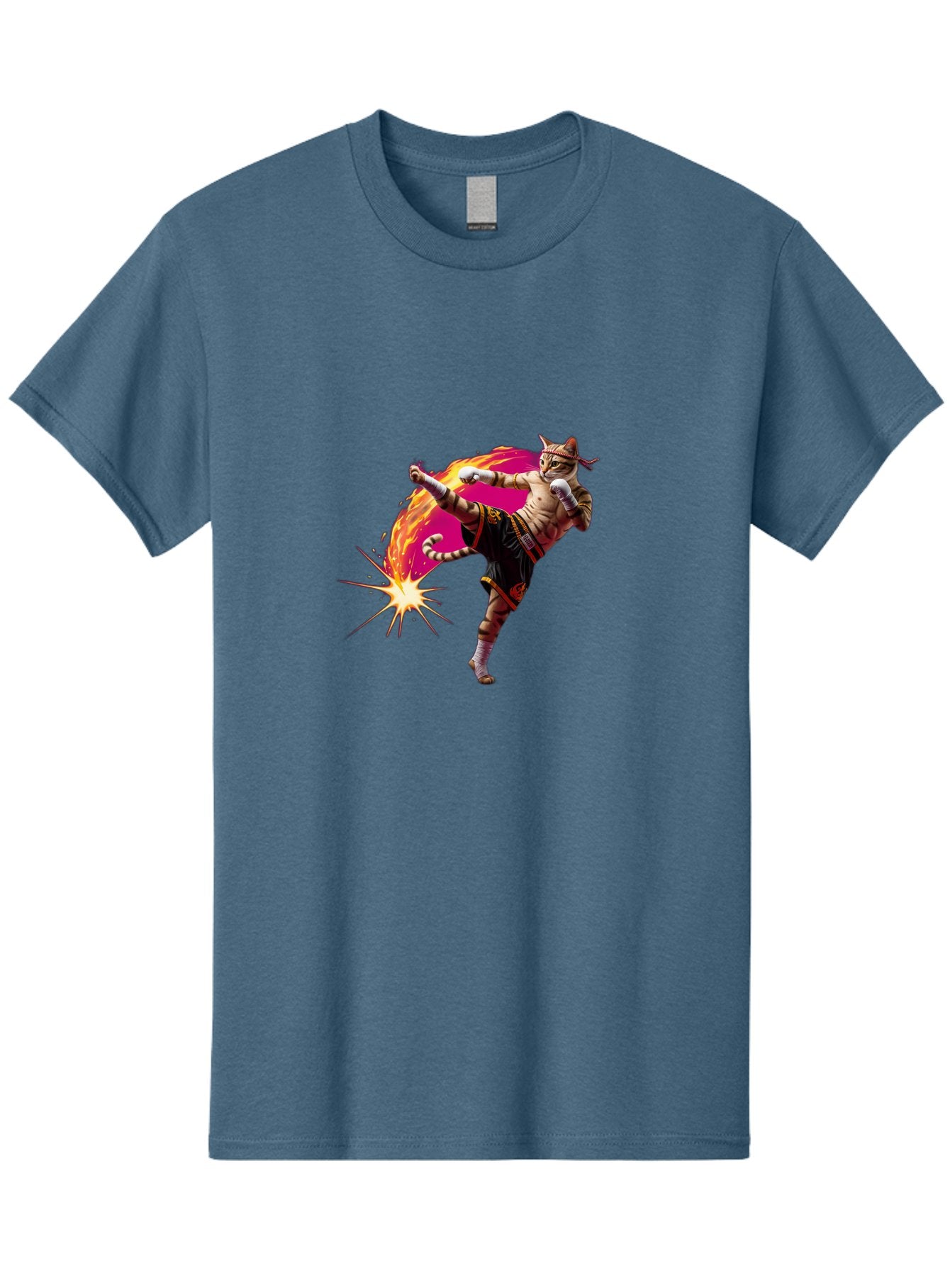 Muay-Thai-Kick Men'S Graphic Tee, 100% Cotton, Comfortable Casual Summer Wear, Machine Washable, Martial Arts, Kickboxing, Muay Thai Fighter, Energetic Kick, Flaming Kick, Dynamic Pose, Traditional Clothing, Warrior Spirit, Fiery Energy, Bae561 13