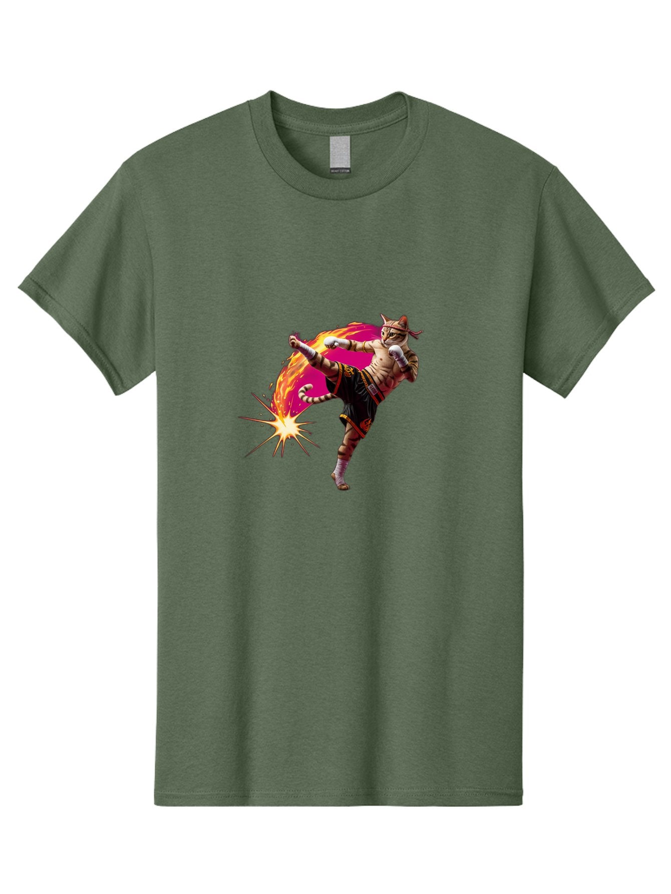 Muay-Thai-Kick Men'S Graphic Tee, 100% Cotton, Comfortable Casual Summer Wear, Machine Washable, Martial Arts, Kickboxing, Muay Thai Fighter, Energetic Kick, Flaming Kick, Dynamic Pose, Traditional Clothing, Warrior Spirit, Fiery Energy, Bae561 14