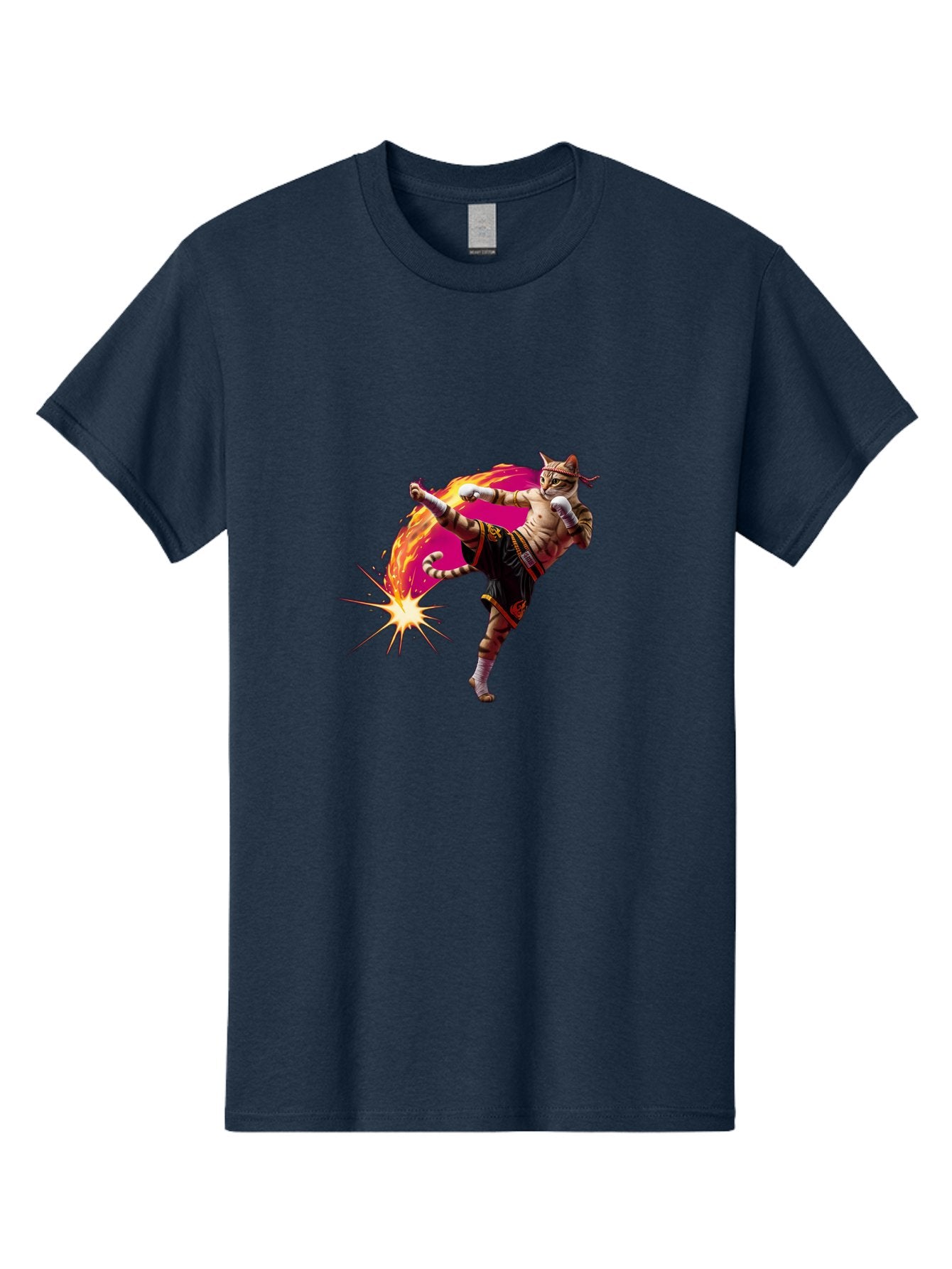 Muay-Thai-Kick Men'S Graphic Tee, 100% Cotton, Comfortable Casual Summer Wear, Machine Washable, Martial Arts, Kickboxing, Muay Thai Fighter, Energetic Kick, Flaming Kick, Dynamic Pose, Traditional Clothing, Warrior Spirit, Fiery Energy, Bae561 5